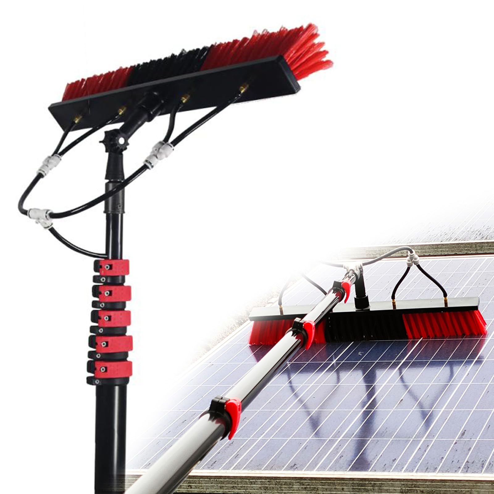 Brosse télescopique alimentée en eau de 12 à 36 pieds avec tête de nettoyage de 55 cm