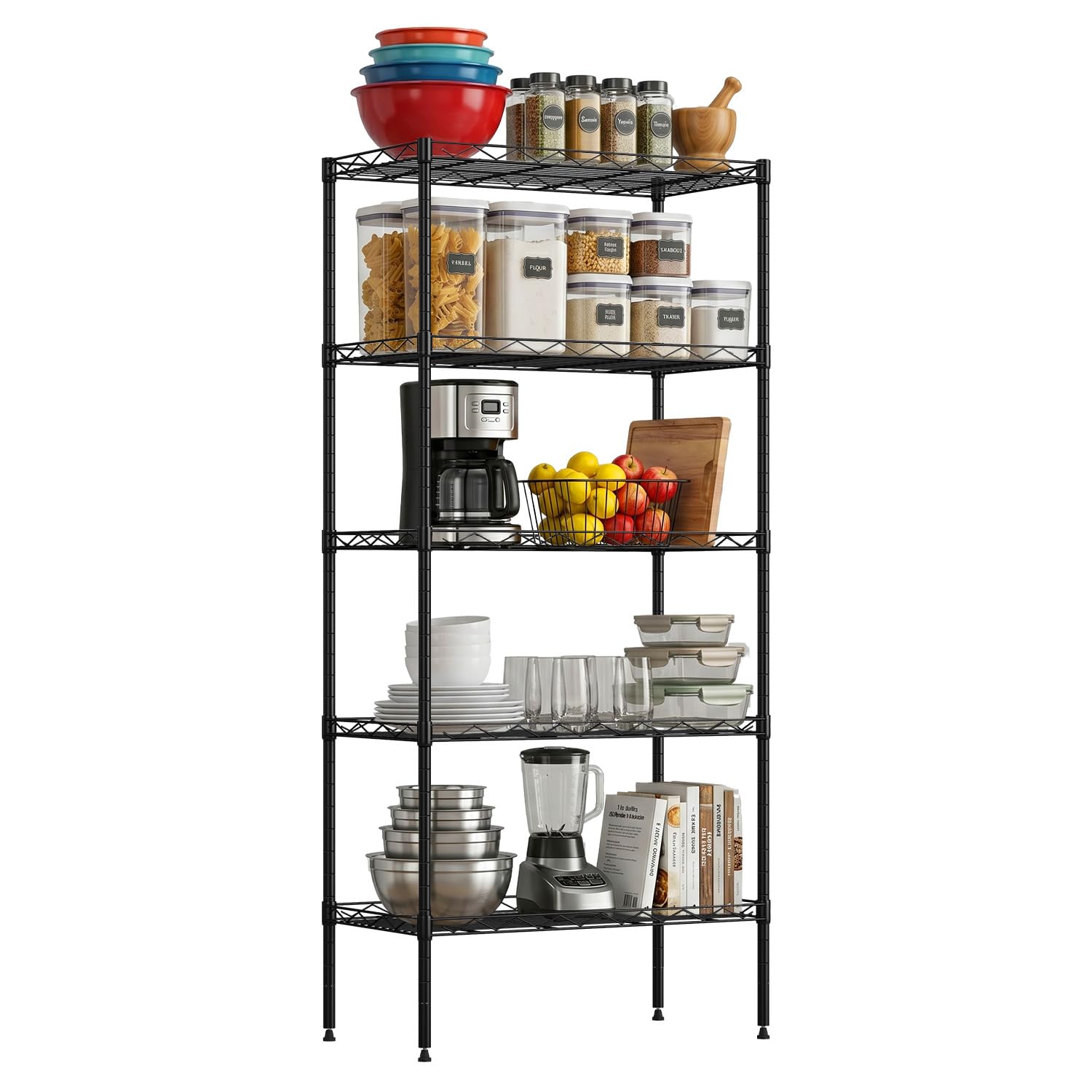 FDW | 5-Tier Wire Shelf | 22" x 12" x 48" | Black