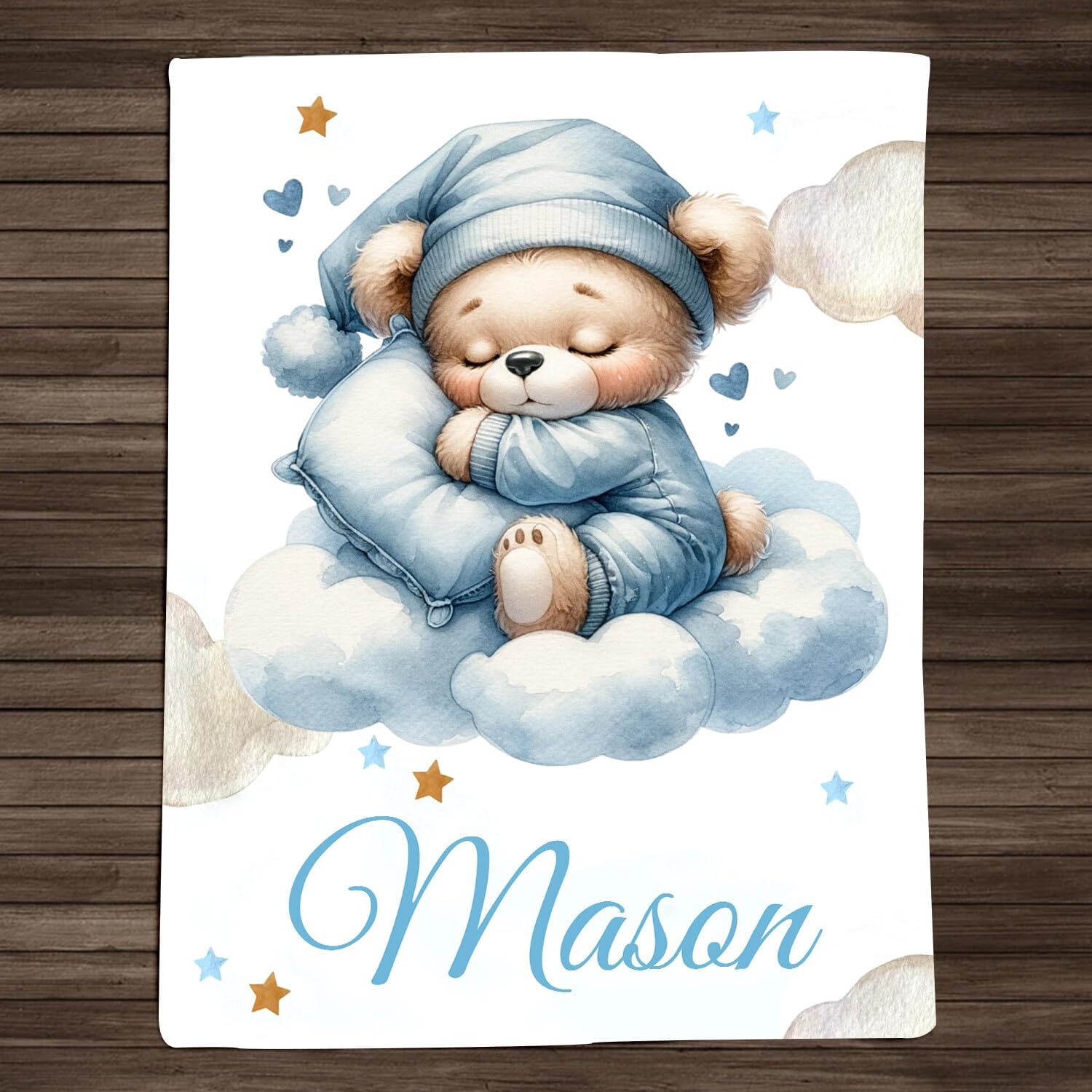 Personalized Baby Blanket - Teddy Bear, Sherpa Fleece, Custom for Boys & Girls