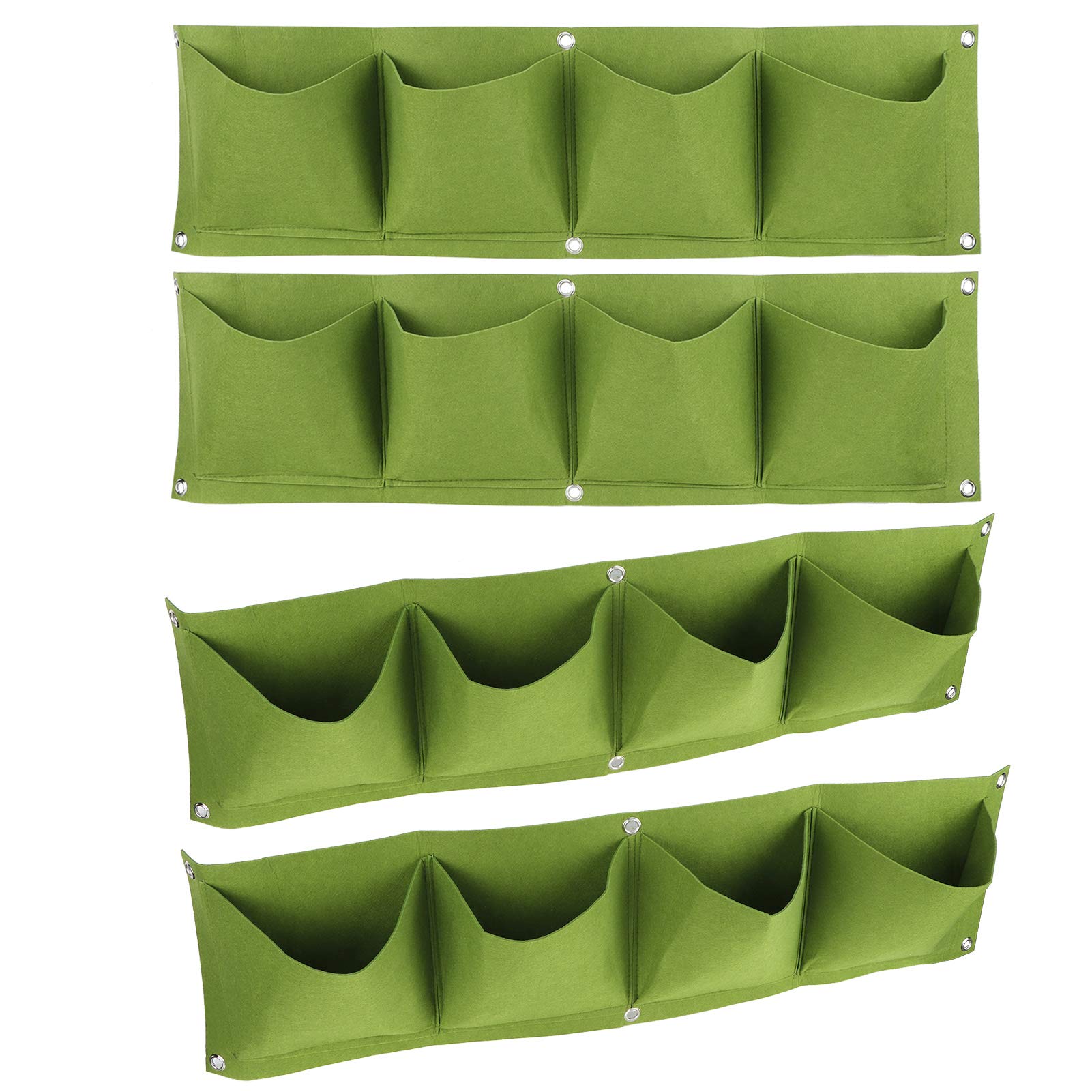 ZASCHMOY Wall Mounted Reusable Plant Grow Bag - 4 Pockets Felt Garden Planter for Flowers, Vegetables, and - Eco-Friendly Black Hanging Grow Bags for Indoor and Outdoor Use (Green)