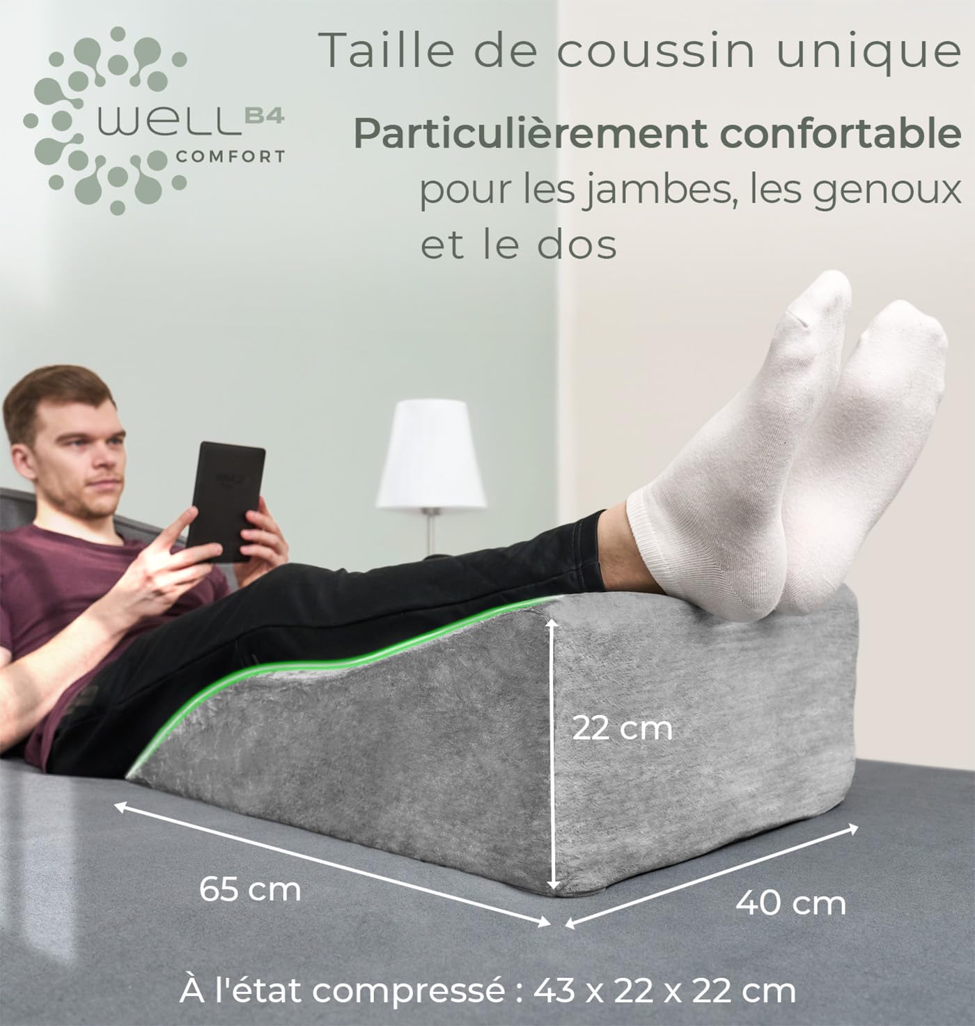Well B4 Coussin élévateur de Jambes pour Maintien de Genoux et Dos - Coussin Ergonomique, Oreiller de Elevation, relève-Jambes, Repose Jambe - Housse rafraîchissante Amovible et Lavable