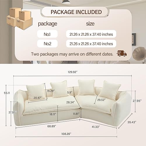 Miniatura 2 de Sofá modular modular de 129.9 pulgadas, moderno sofá curvo con 4 almohadas, sofá modular en forma de nube para sala de estar, habitación de