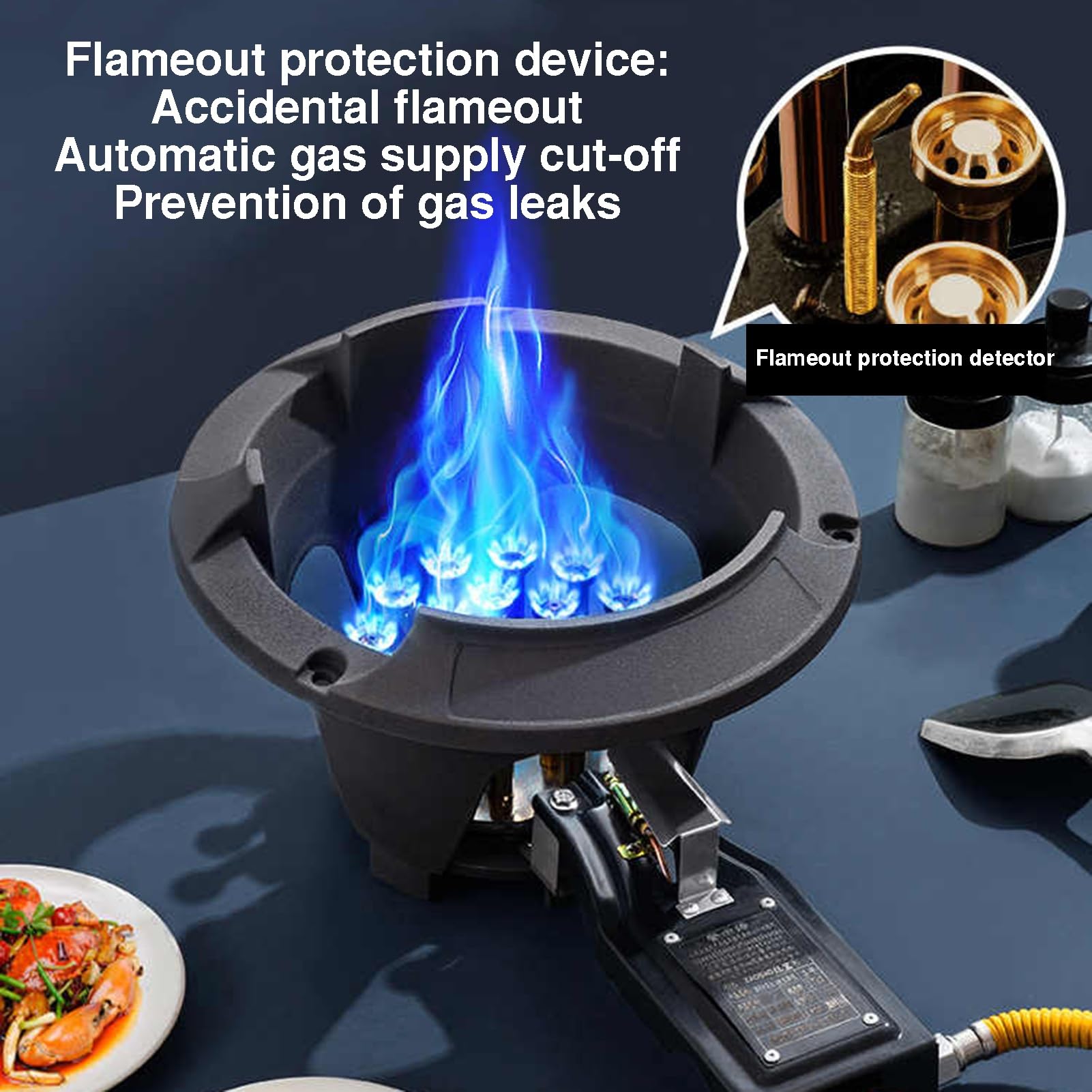 Tragbarer Gasherd, Hochleistungs-Wok-Brenner 10/17 KW mit Flammenausfallschutz, 12/19 Düsen für Restaurant-Outdoor-Kochen (LPG, 17 kW)