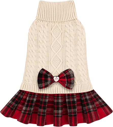 Miniatura 1 de Kyeese Suéter de perro vestido a cuadros con cuello alto para perro, suéter de punto para mascotas para otoño e invierno