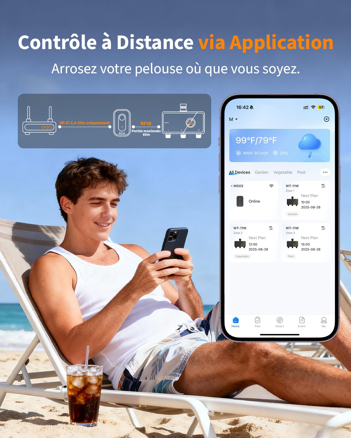 Diivoo Computer di irrigazione WLAN 3 uscite con 6 piani di irrigazione