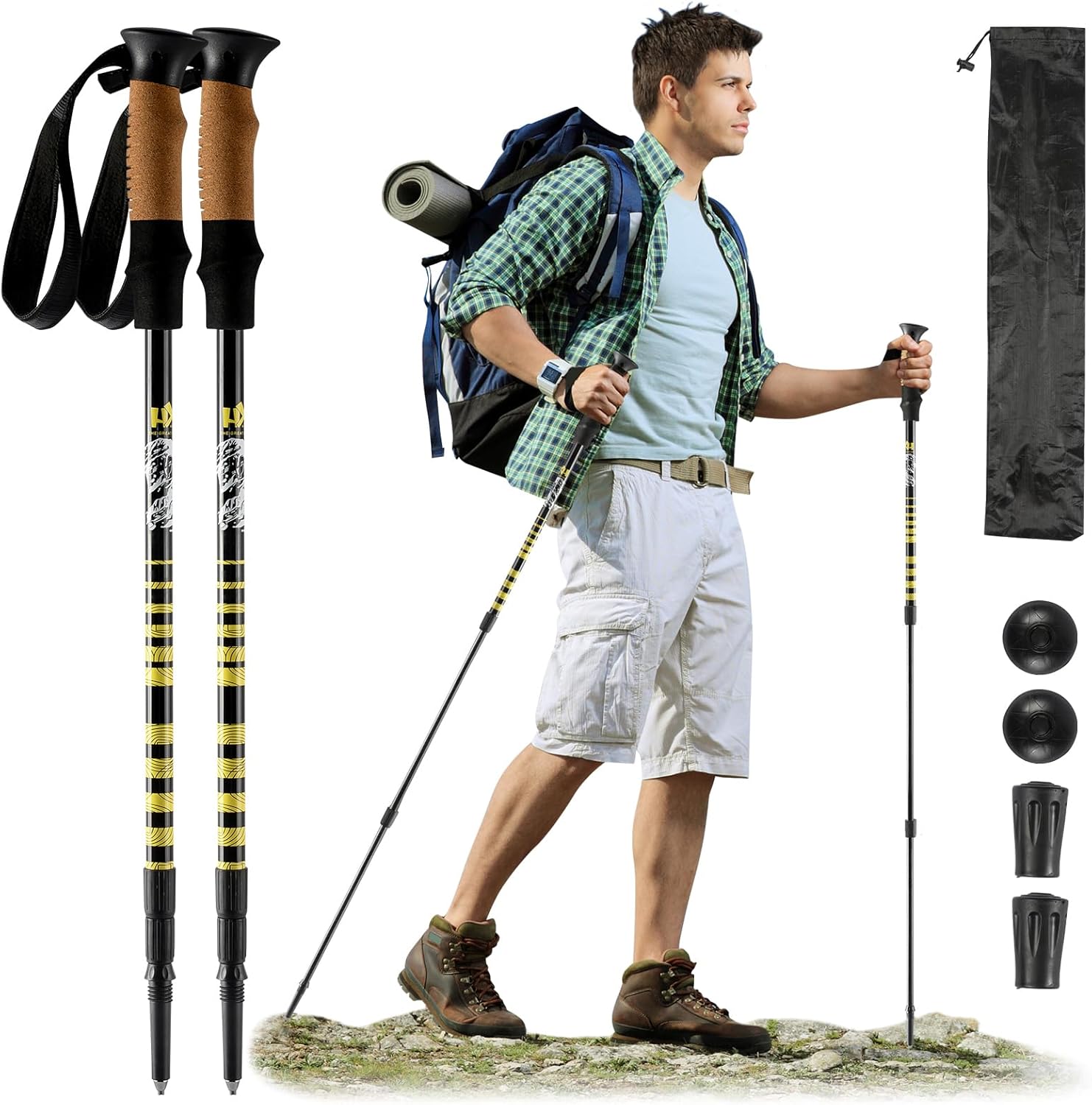 Lightweight Carbon Fiber Hiking Poles with Cork Grips – Pair of 2