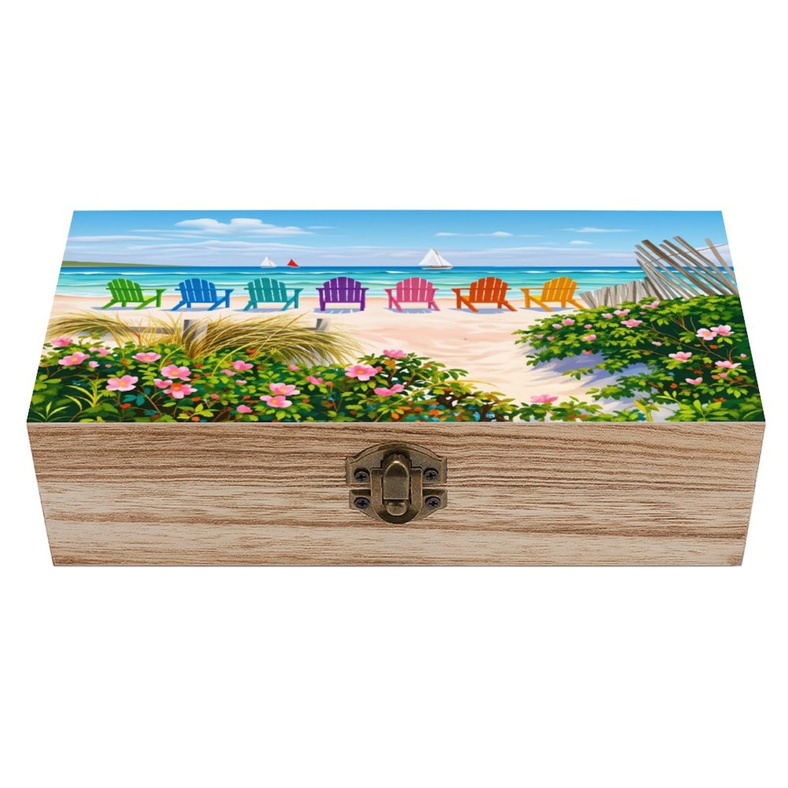 asbwuo Beach Vintage Wooden Keepsake Box