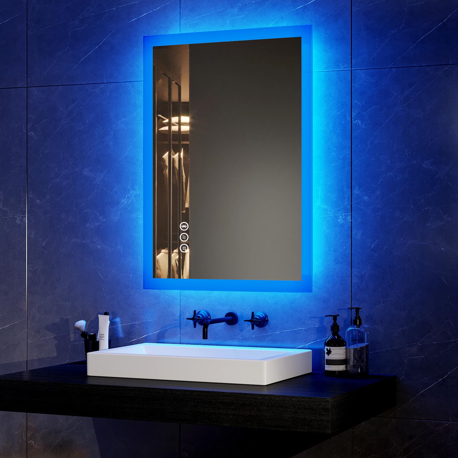 Specchio da Bagno a LED a Parete, Specchio per Trucco Antiappannamento con Specchio da Bagno Dimmerabile 3000K-6000K, Antiappannamento, Illuminato con Pulsante Smart Touch, 60 cm / 70 cm / 8