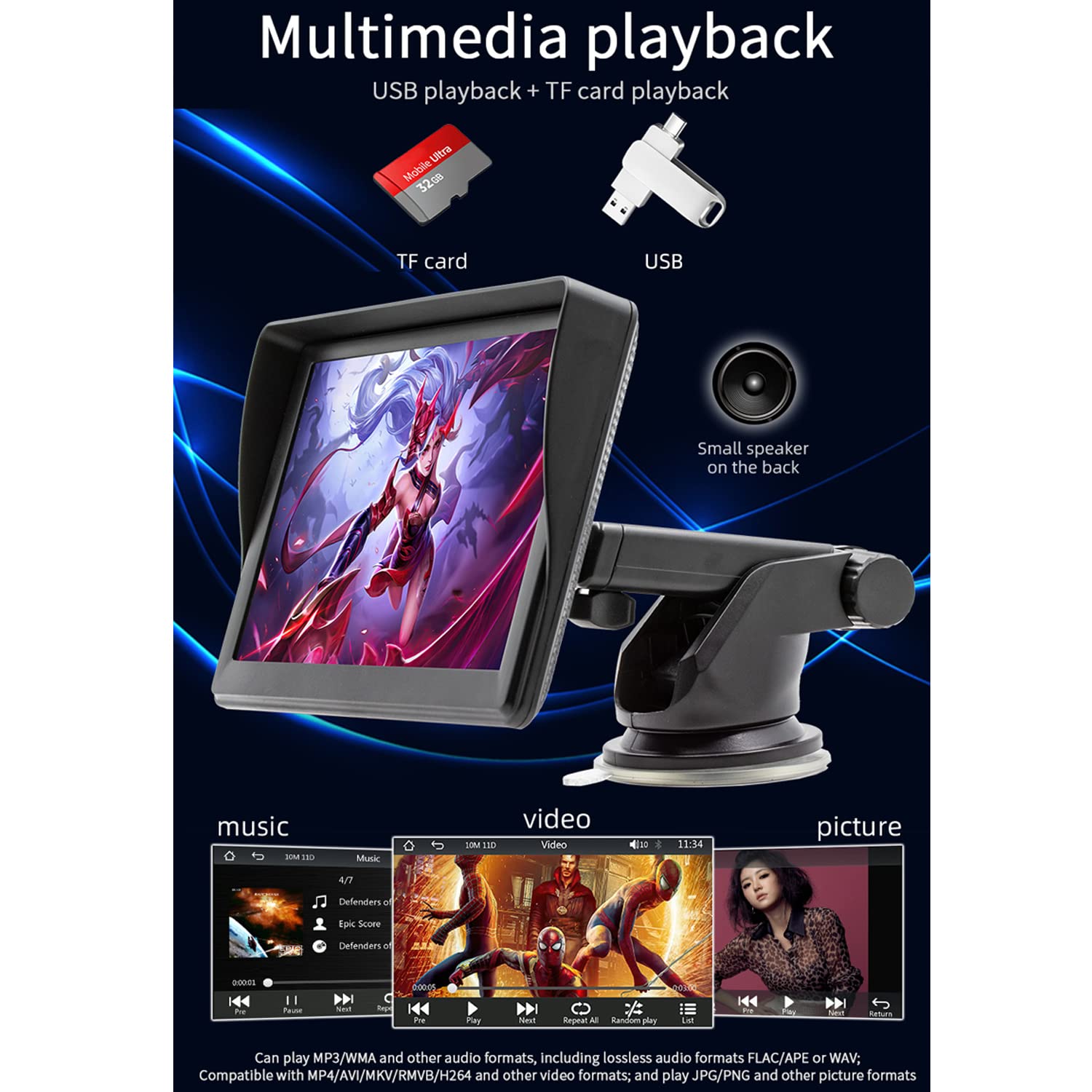 Compatible for monitor portatile per auto wireless Carplay Android Auto, autoradio portatile 7" touchscreen con Mirror Link Trasmettitore FM Bluetooth Porta scheda AUX / USB / TF Telecomando 9V-36V
