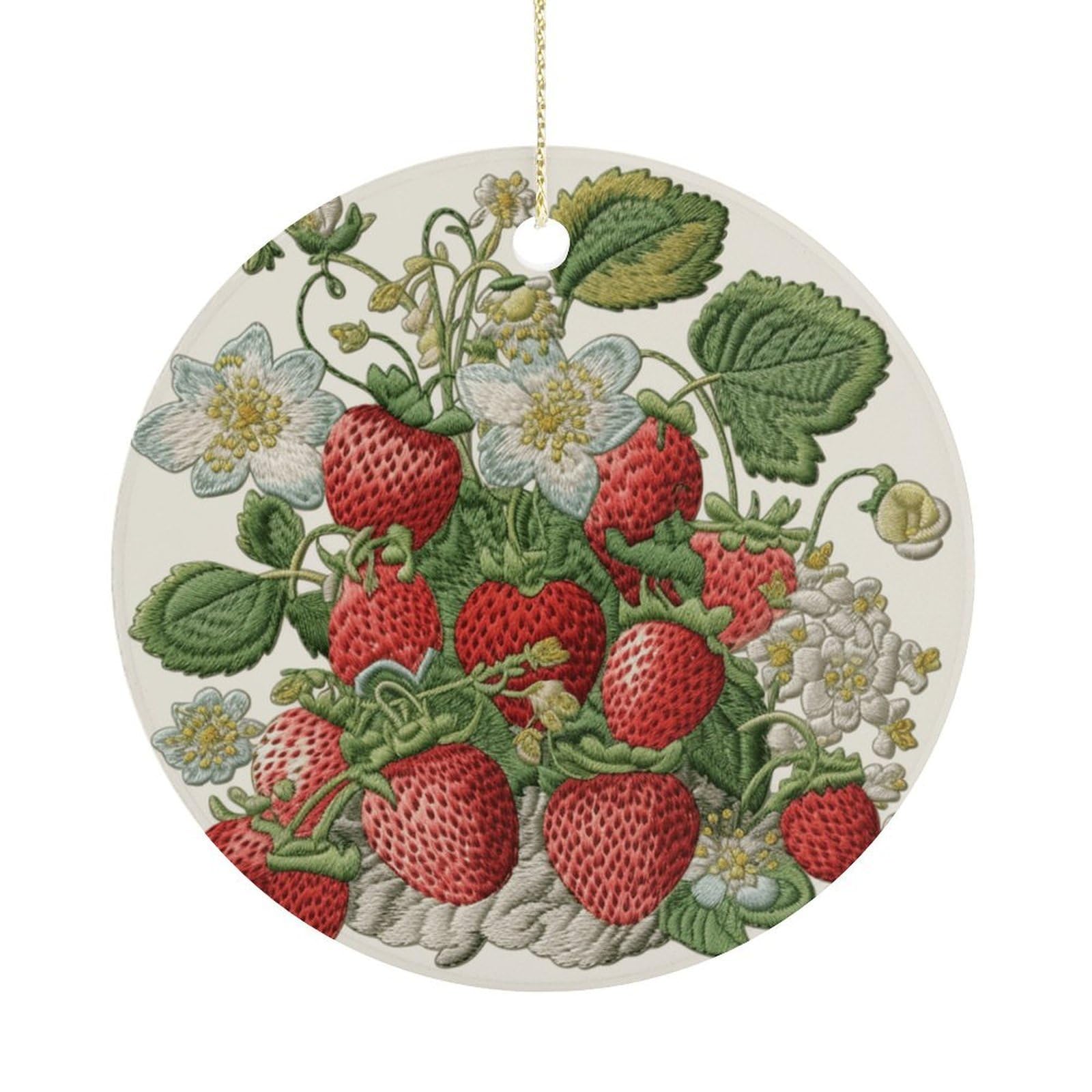 Adfgyerh Women's Style Strawberry Embroidery Hanging Ceramic Ornaments, Christmas Tree Decorations, Funny Home Decor Gifts For Sisters & Work Best Friends