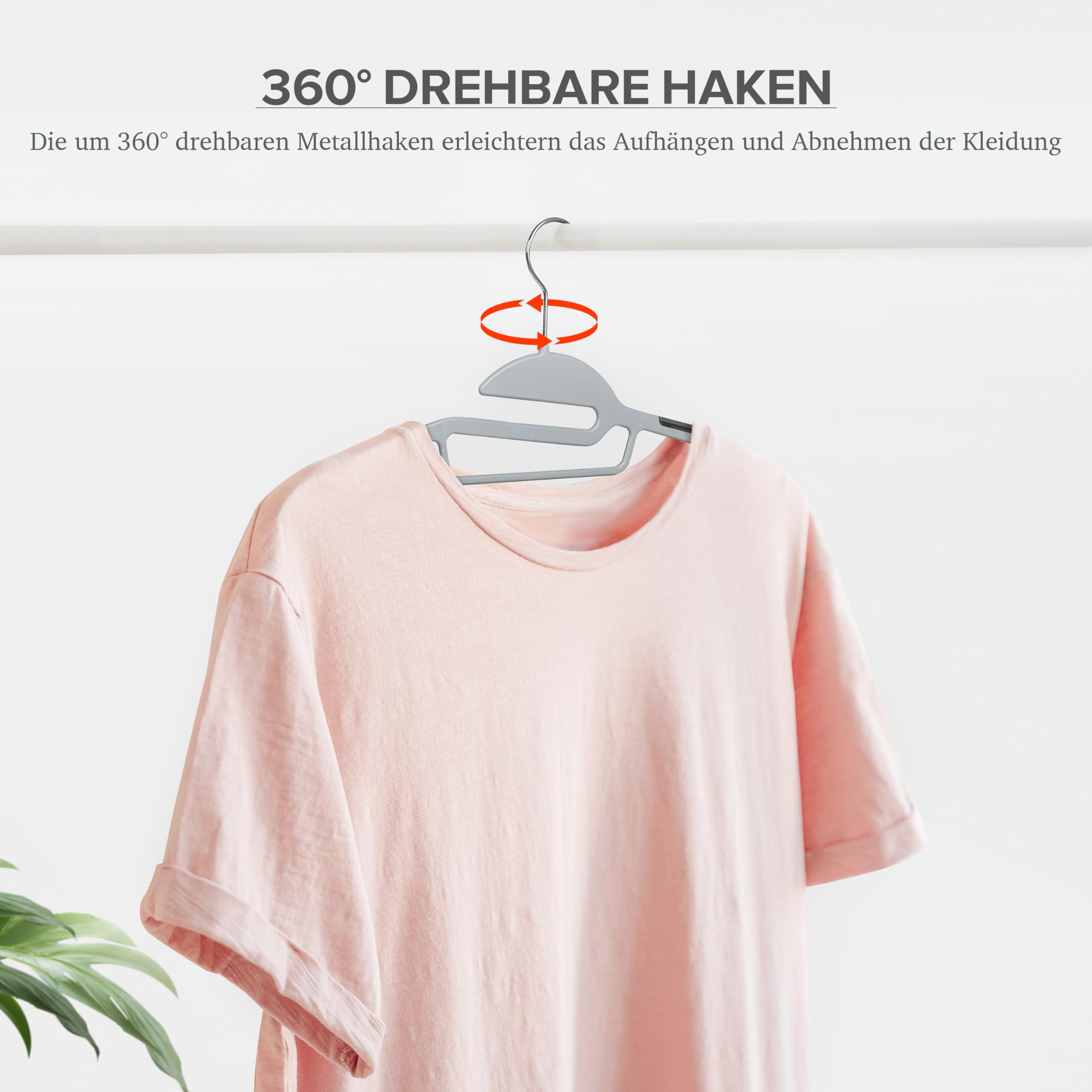 Ribelli Kleiderbügel Kunststoff 50 Stück, Rutschfester Kunststoffbügel, 0,5 cm dick Bügel Platzsparend mit um 360° Drehbarem Haken, Kleiderbügel mit Krawattenhalter für Mäntel, Hosen, Tanktops, 500799