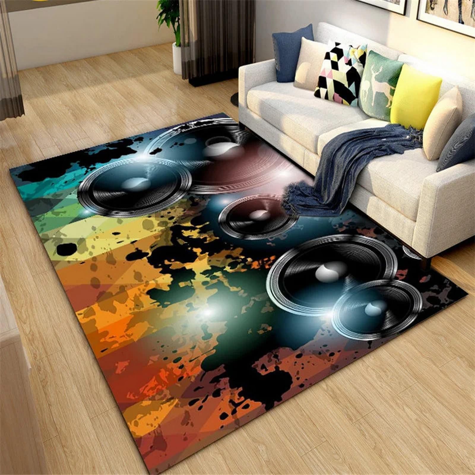 Tappeto Salotto Moderno Pelo Corto - Tappeti Moderni Soggiorno - 140 X 200 Cm - Tappeti Camera Da Letto - Tappeti Salotto Grandi Dimesnioni - 3D Tappeto Bambini Disco Di Musica Retrò Creativ -5E6L4K2K