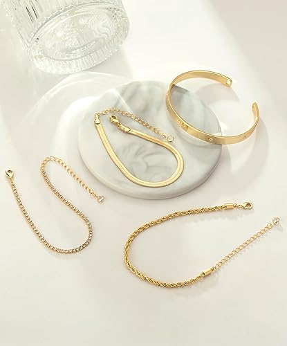 Miniatura 6 de Pulseras de oro para mujer, chapadas en oro de 14 quilates, pulseras de tendencia, cadena de clip, eslabones cubanos en capas, pulsera impermeable