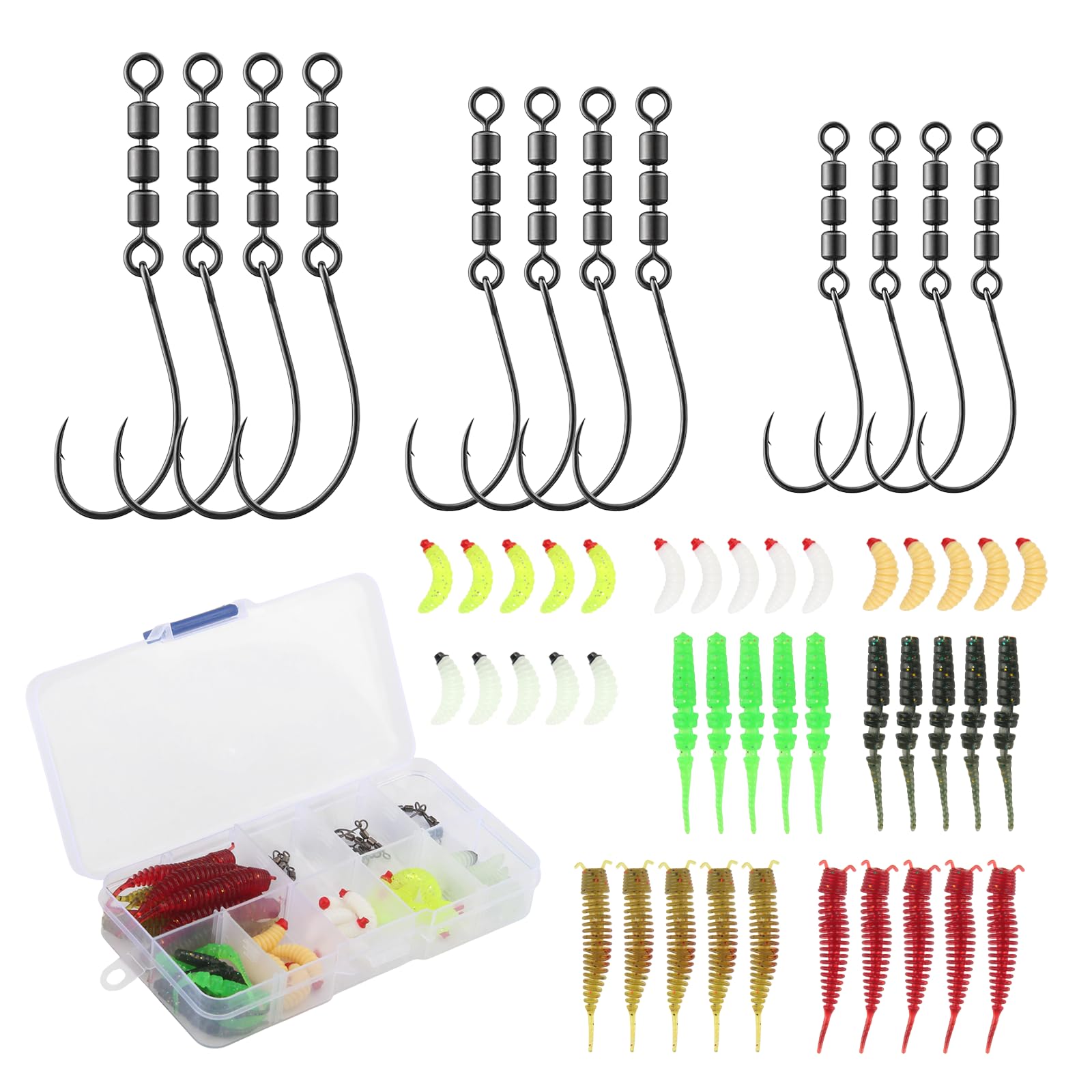 12 Pezzi Girelle da Pesca Ami da Pesca e 40 Esche Pesca Trota Pesca Accessori per Trota in Mare e Acqua Dolce