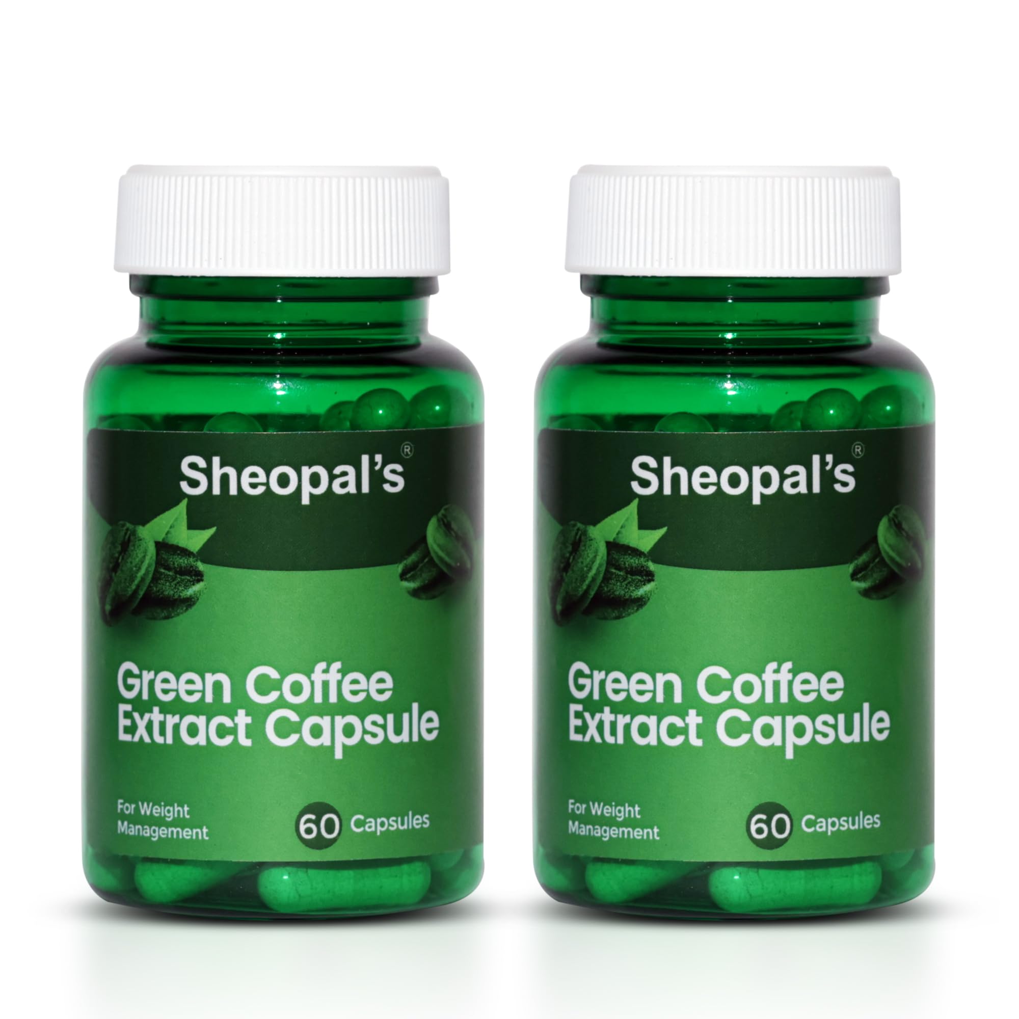 Sheopals Green Coffee Extract Capsules – 60 Veg Caps | With Chlorogenic Acid & Antioxidants | Natural Weight Management & Detox Support for Men & Women (2 Packs)