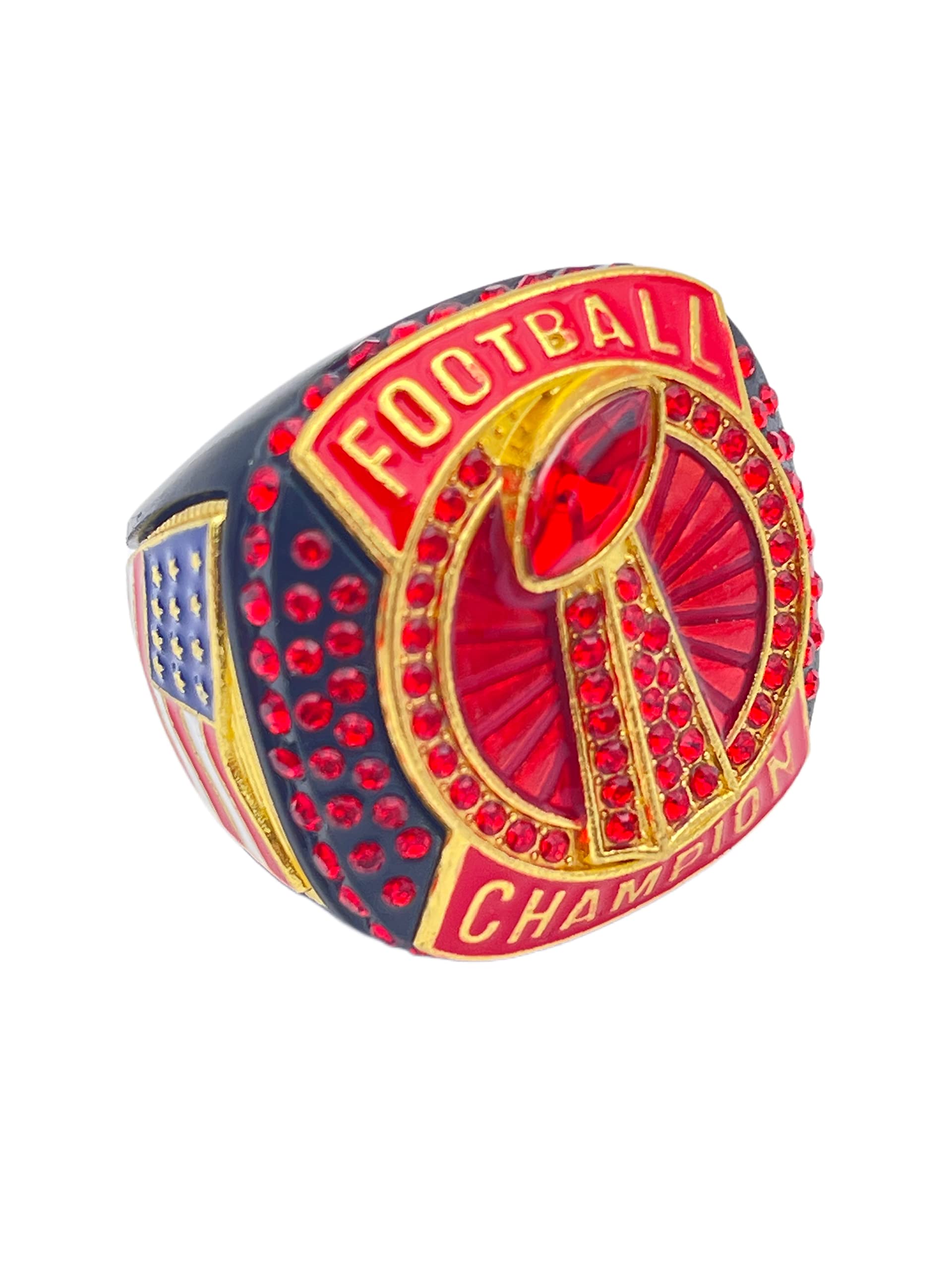 Discount Sports Rings, FOOTBALL CHAMPION RING — Player Award, assorted colors and gemstones (Black/Red)