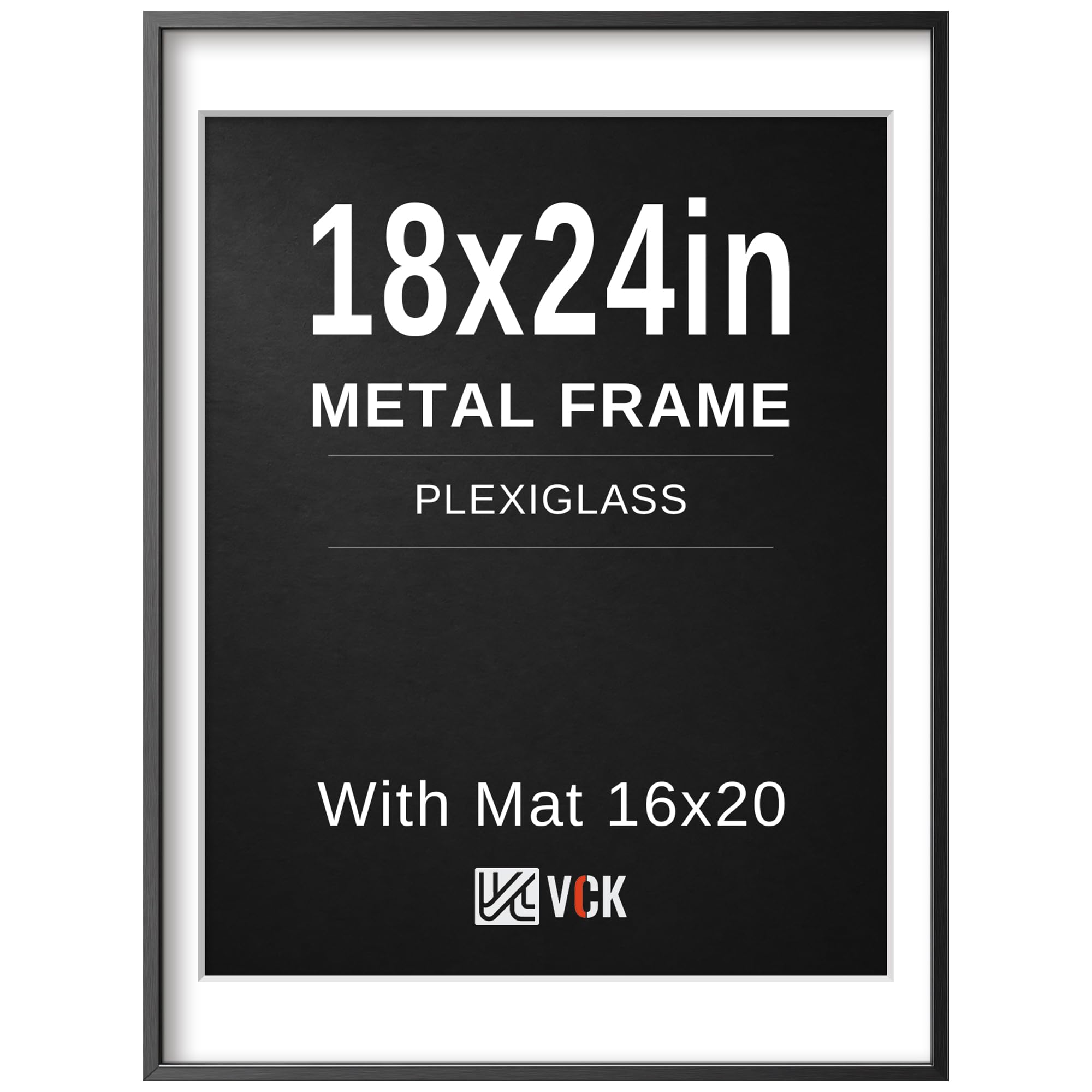 VCK 18x24 Frame, Black Metal - Matted to 16x20, for Poster, Artwork