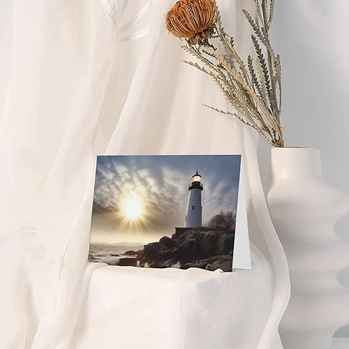 Miniatura 7 de Lighthouse Rocks - Tarjetas de cumpleaños junto al mar con sobres, esta tarjeta de felicitación en blanco utiliza un paquete de sobre de botón de