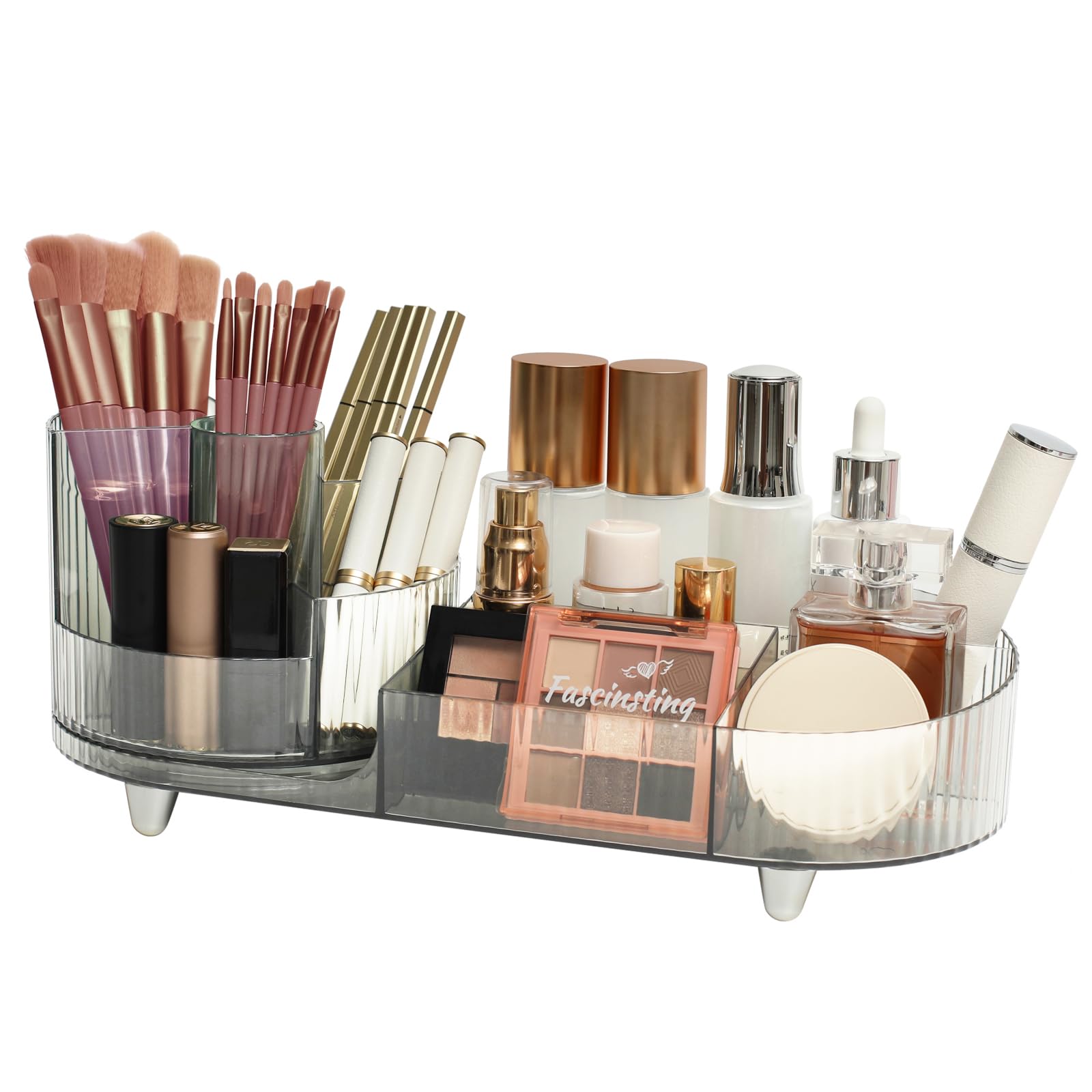 Makeup Organizer Countertop Rotating Makeup Organizer for Vanity Large Capacity Cosmetic Display Case with Makeup Brush Holder Cosmetic Organizer Countertop（Clear）