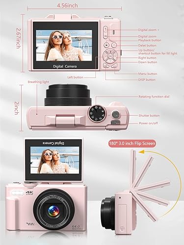 Miniatura 8 de Cámara digital para fotografía, cámara de vlogging 4K para YouTube de 3 pulgadas, pantalla abatible de 180, zoom digital de 18X, cámaras compactas