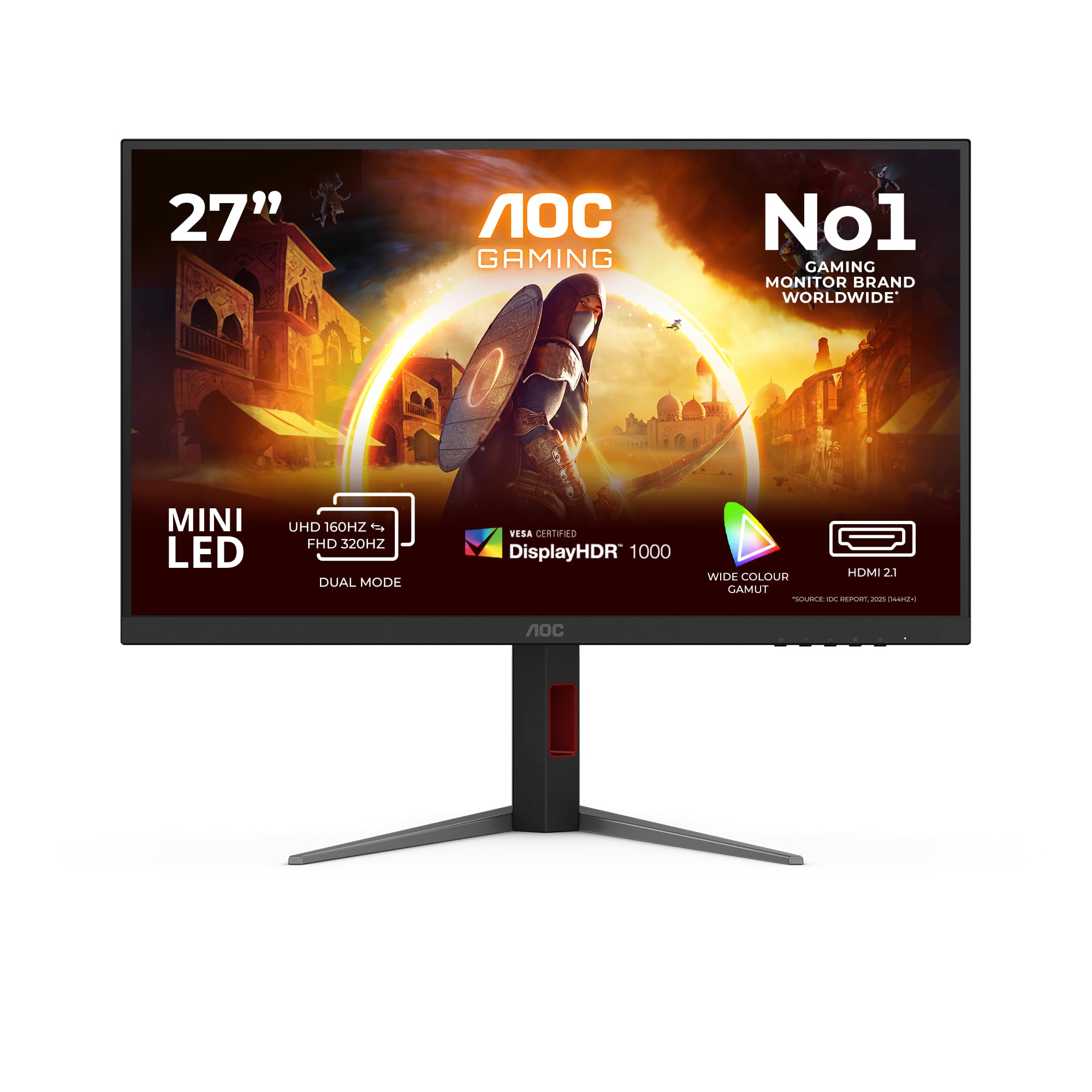 AOC Gaming Moniteur U27G4XM 27 Pouce, Dual Mode Fast IPS Dalle, 1ms GtG, HDR1000, G-Sync Compatible, Ajustable en Hauteur, USB Hub(3840x2160@160Hz; 1920x1080@320Hz HDMI 2X 2.1 DP 1x 1.4) Noir
