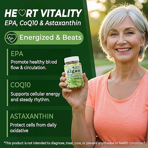 Miniatura 5 de Gomitas Omega 3 de 2200 mg de aceite de algas (DHA 640 mg y EPA 290 mg) para mujeres y hombres, alternativa de aceite de pescado vegano Omega 3, con