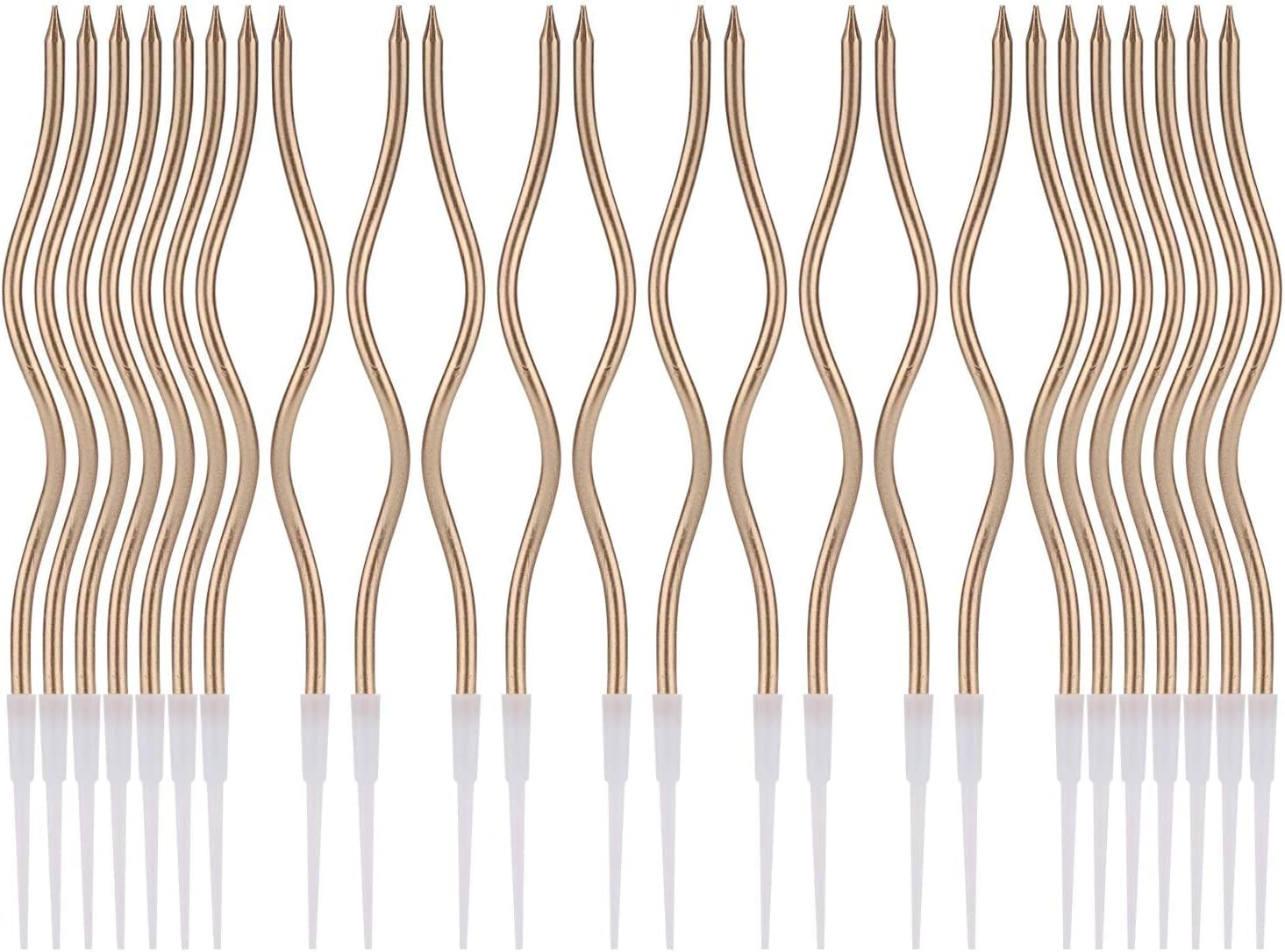 Luter 24pcs Metallic Birthday Candles in Holders Spiral Cake Candles | Long Thin Cupcake Candles for Birthday Wedding Party Decoration (Champagne)