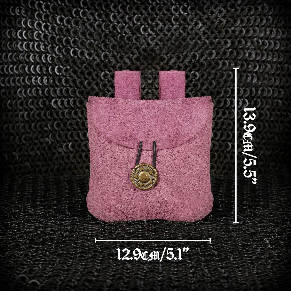 Medieval Leather Pouch, Viking Belt pouch, Renaissance Purse, Suede Leather Belt Bag LARP Waist Bag Cosplay Coin Purse Antique Vintage Style Coin Jewelry Pouch - Purple, 5.5" 5.1" - Image 6