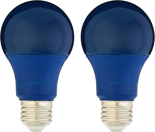Tienda Basics Bombilla LED A19 color azul fiesta, equivalente a 60 vatios, eficiencia energética, base estándar E26, no regulable, vida útil de