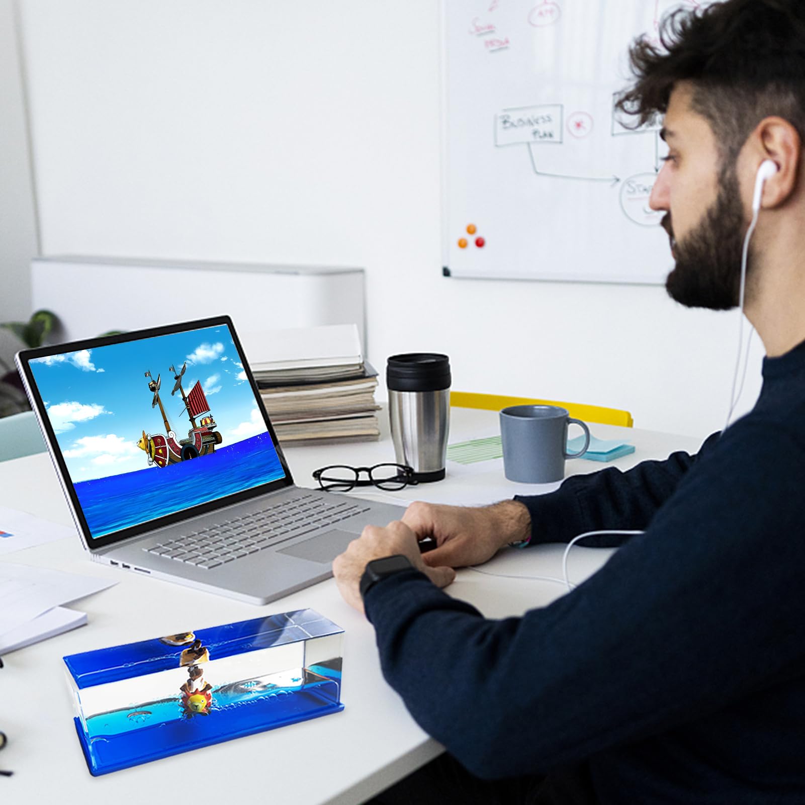 Ycaaeo Yolcu gemisi One Piece Fluid Drift şişe "Thousand Sunny" Ship Fluid Drift Bottle, tek kutuda batmayan tekne, korsan gemi dekorasyonu, ev, araba, vitrinler, masa dekorasyonu için bir gemi