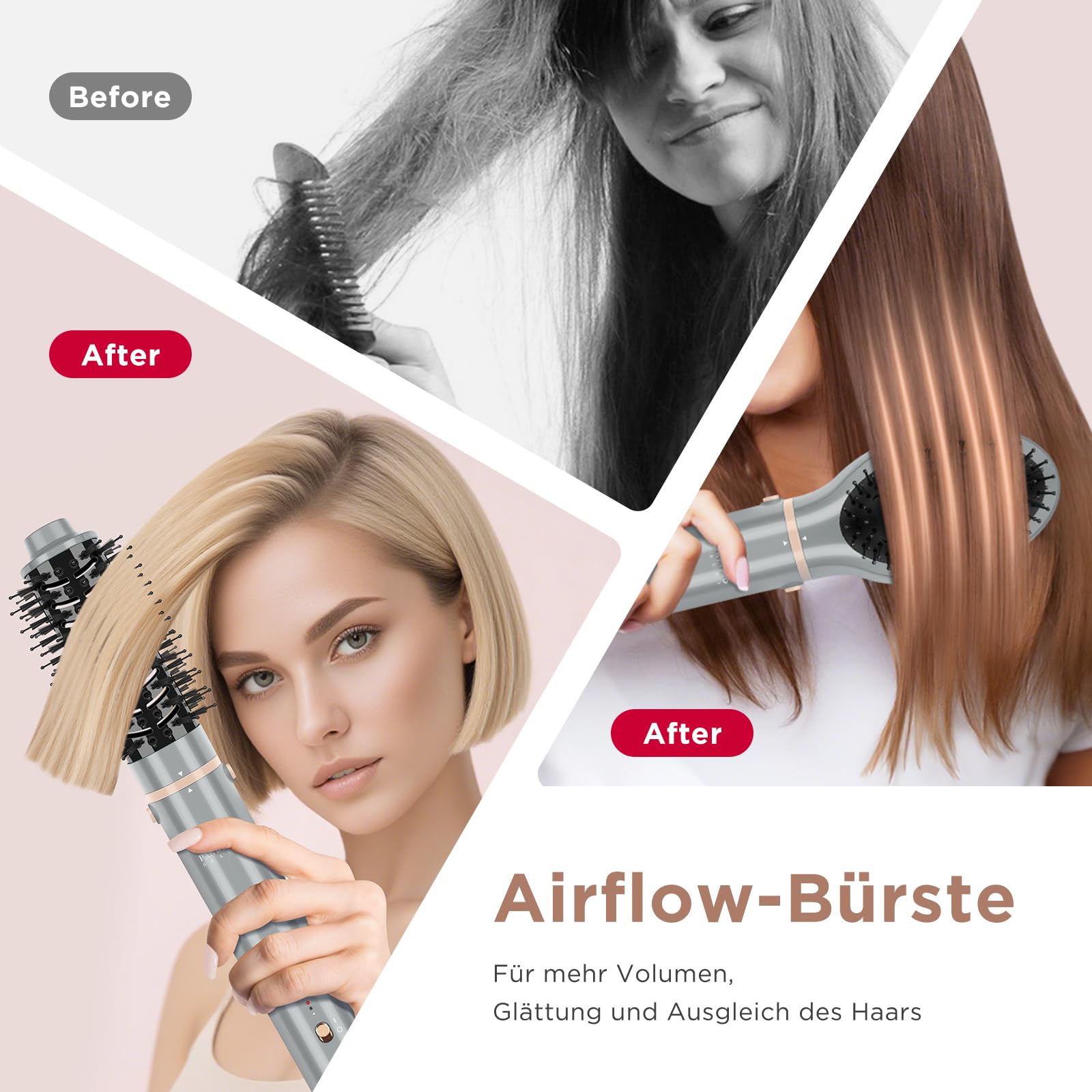 PARWIN PRO BEAUTY set di spazzole per capelli ad aria calda, 6 in 1, per asciugacapelli, set di spazzole ad aria calda, 110,000 giri/min, motore ad alta velocità