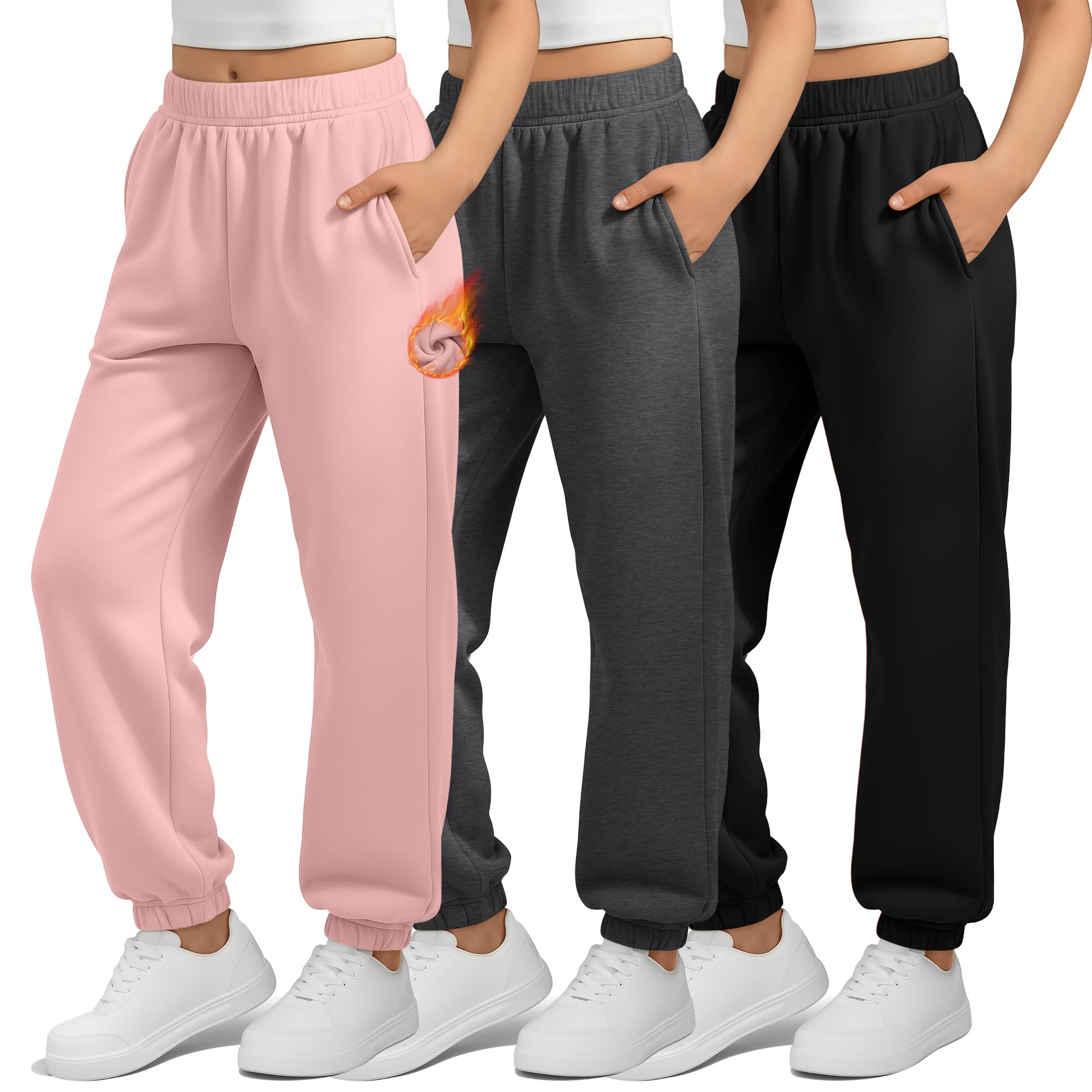 3 Pack Girls Fleece Sweatpants Thermal Joggers Pants