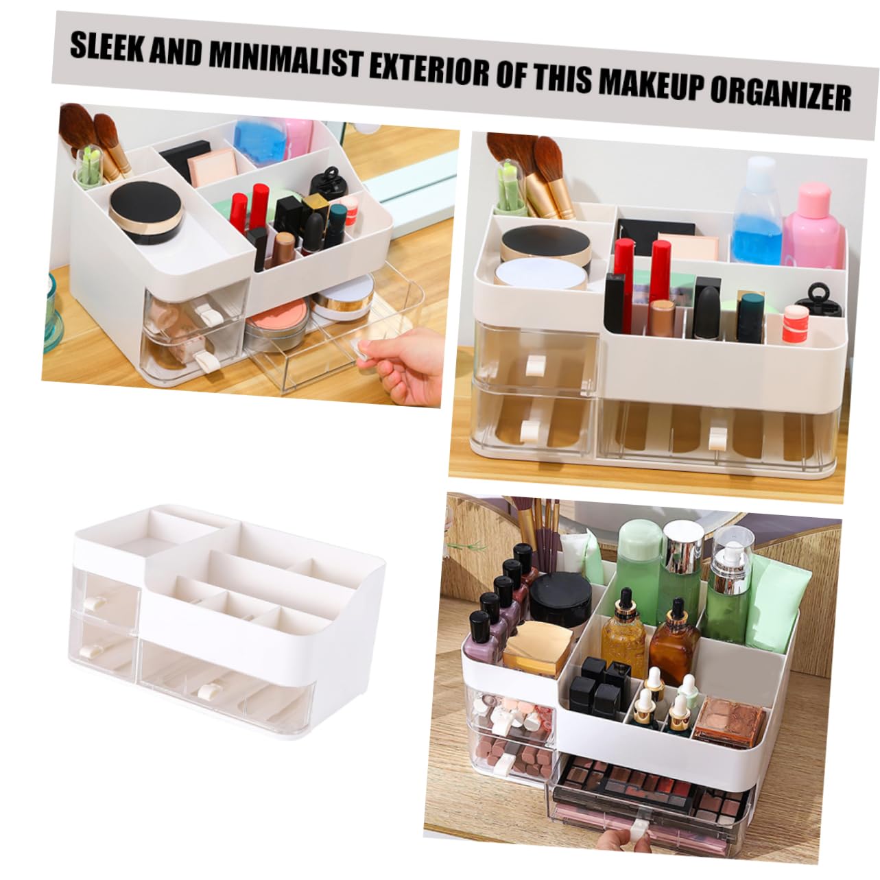 Organizzatore da Scrivania per Trucchi con Cassetti, Bianco | Plastica, Scomparti Comodi e Cassetti Trasparenti, per Cancelleria e Gioielli, Design Minimal Raffinato