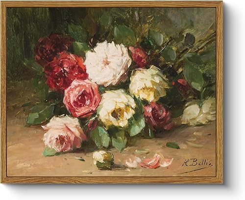 ARPEOTCY Arte de pared enmarcado floral, rosas rojas, decoración estética de baño, arte de lienzo de 9 x 11 pulgadas, decoración de pared vintage de