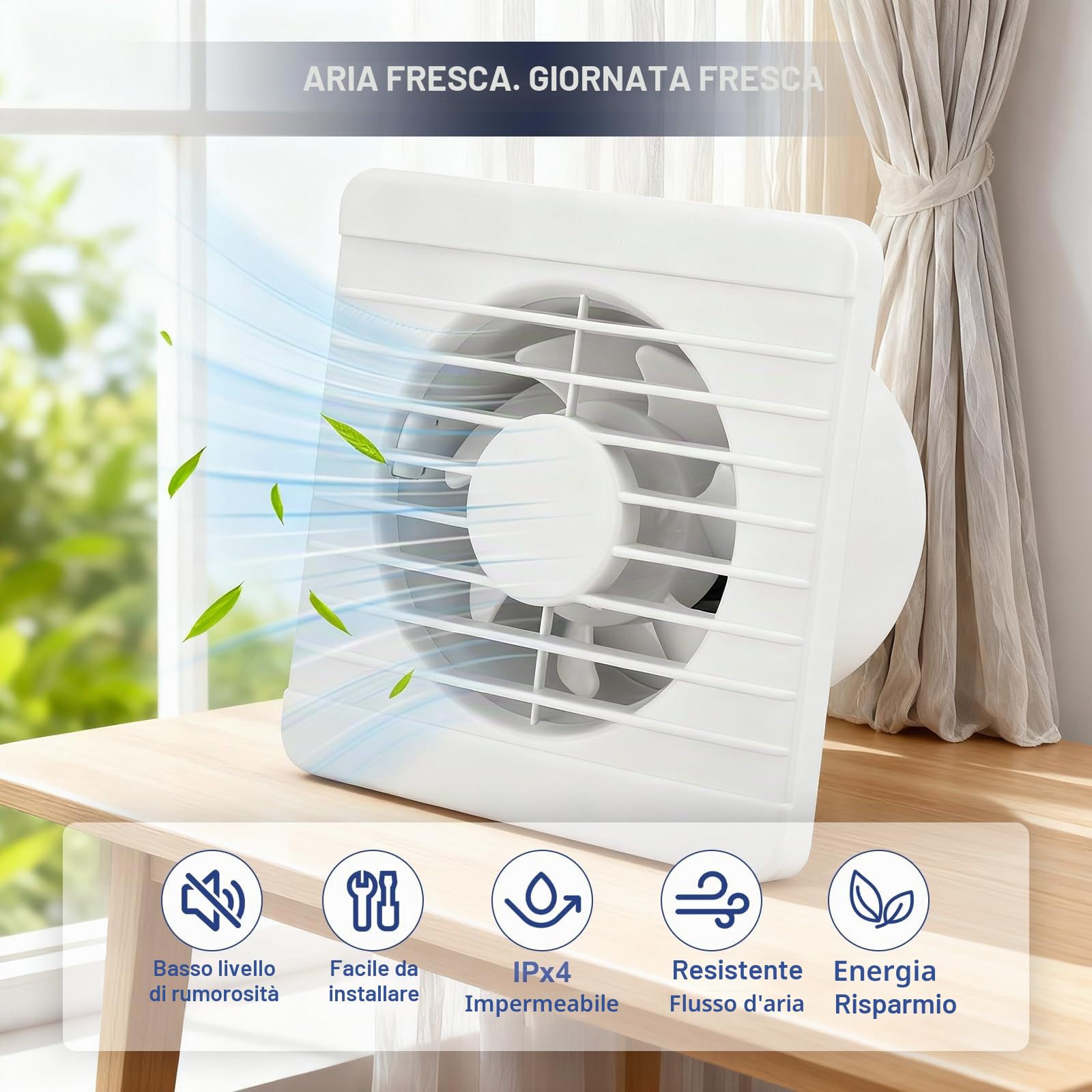 Aspiratore Bagno,100mm 4" Ventola Aspirazione con Telecomando a 5 velocità,Estrattore Aria con Valvola Antiriflusso per Bagno,WC,Cucina,Garage,Portata Massima 100m³/h,IPX4,150X150X95mm
