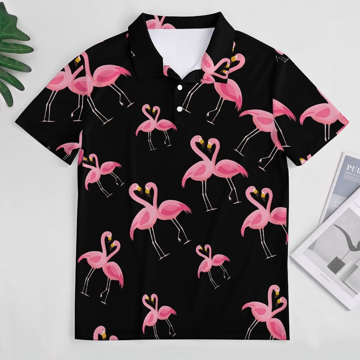 Flamingos Heart Golf Polo Shirts for Men Casual T Shirts 5X-Large