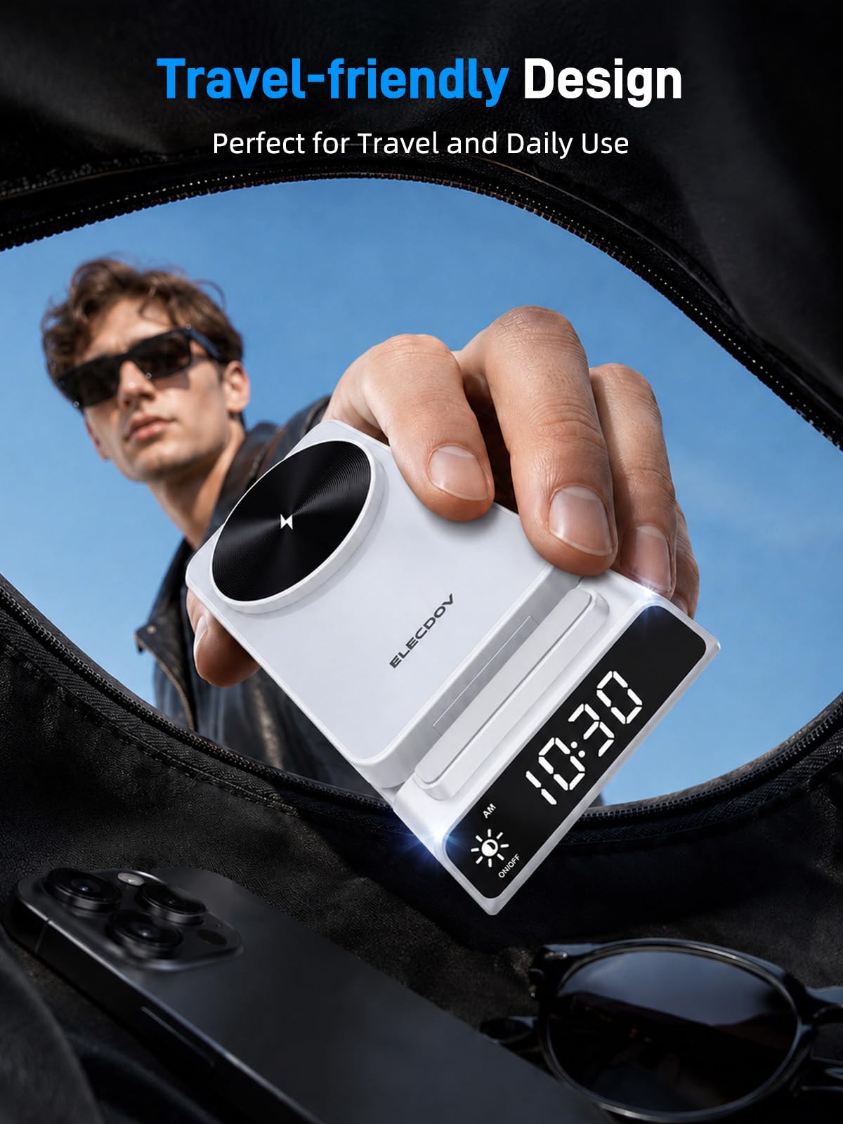 3-w-1 bezprzewodowa stacja ładująca dla Apple, składana magnetyczna stacja ładująca dla iPhone 17e/17 Pro Max/16 /Pixel 10/Samsung S26, stacja ładująca z zegarkiem dla Apple Watch 10/Ultra/9
