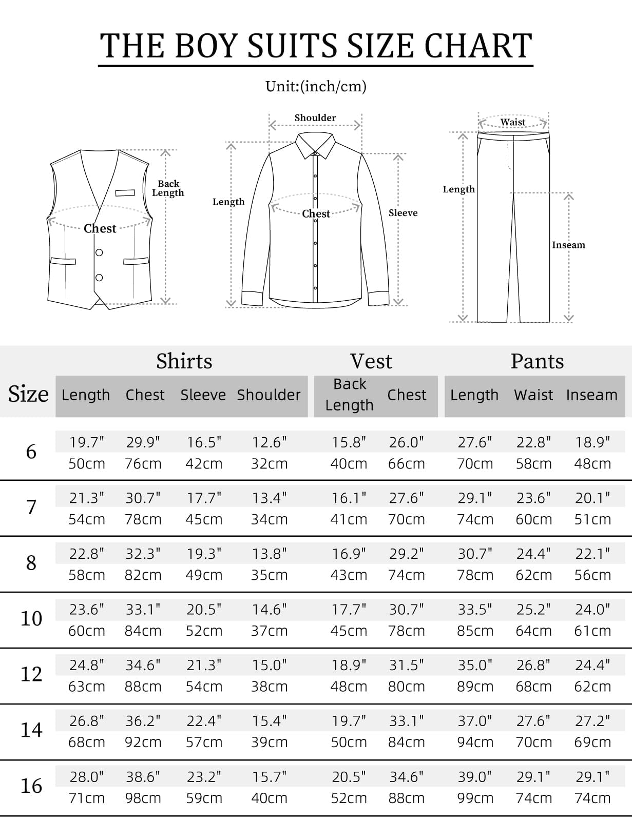 A&J DESIGN Completo formale da bambino, 6 pezzi, con camicia, gilet, pantaloni, cravatta, papillon e tasca quadrata