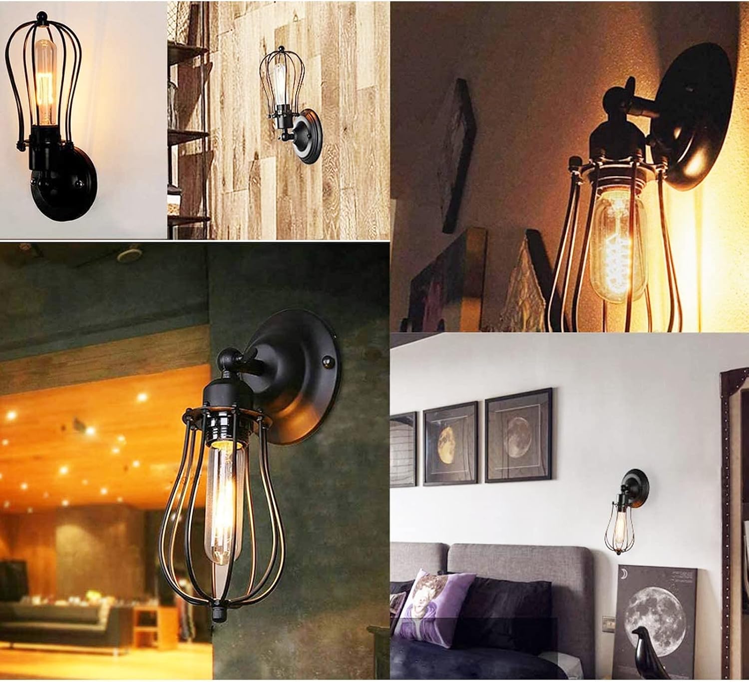 Licperron Wall Sconces Set of Two, Adjustable Industrial Balck Wall Sconces Lighting, Vintage Wire Cage Wall Mount Light Fixtures for Bedroom Garage Porch Dresser