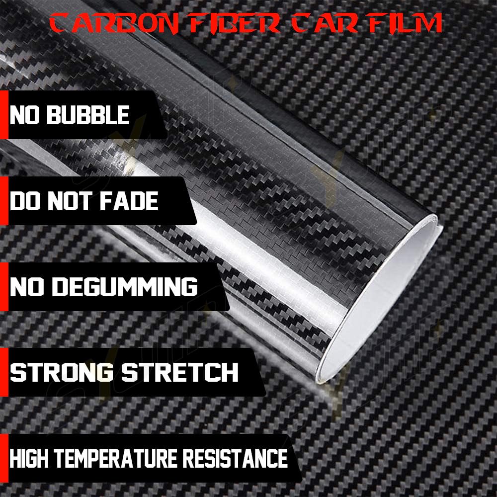 SYJIIP Black 6D Carbon Fiber Vinyl Wrap Roll 1FT x 5FT, Anti-Wrinkle, Super Glossy Car Wrap Film, Self Adhesive Car Vinyl Sticker DIY Decals