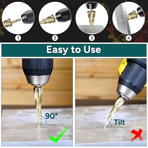 Miniatura 6 de Juego de 4 brocas en espiral, 3 brocas Unibit de acero de alta velocidad de 18 a 78 pulgadas con vástago hexagonal de 14 pulgadas para metal, acero