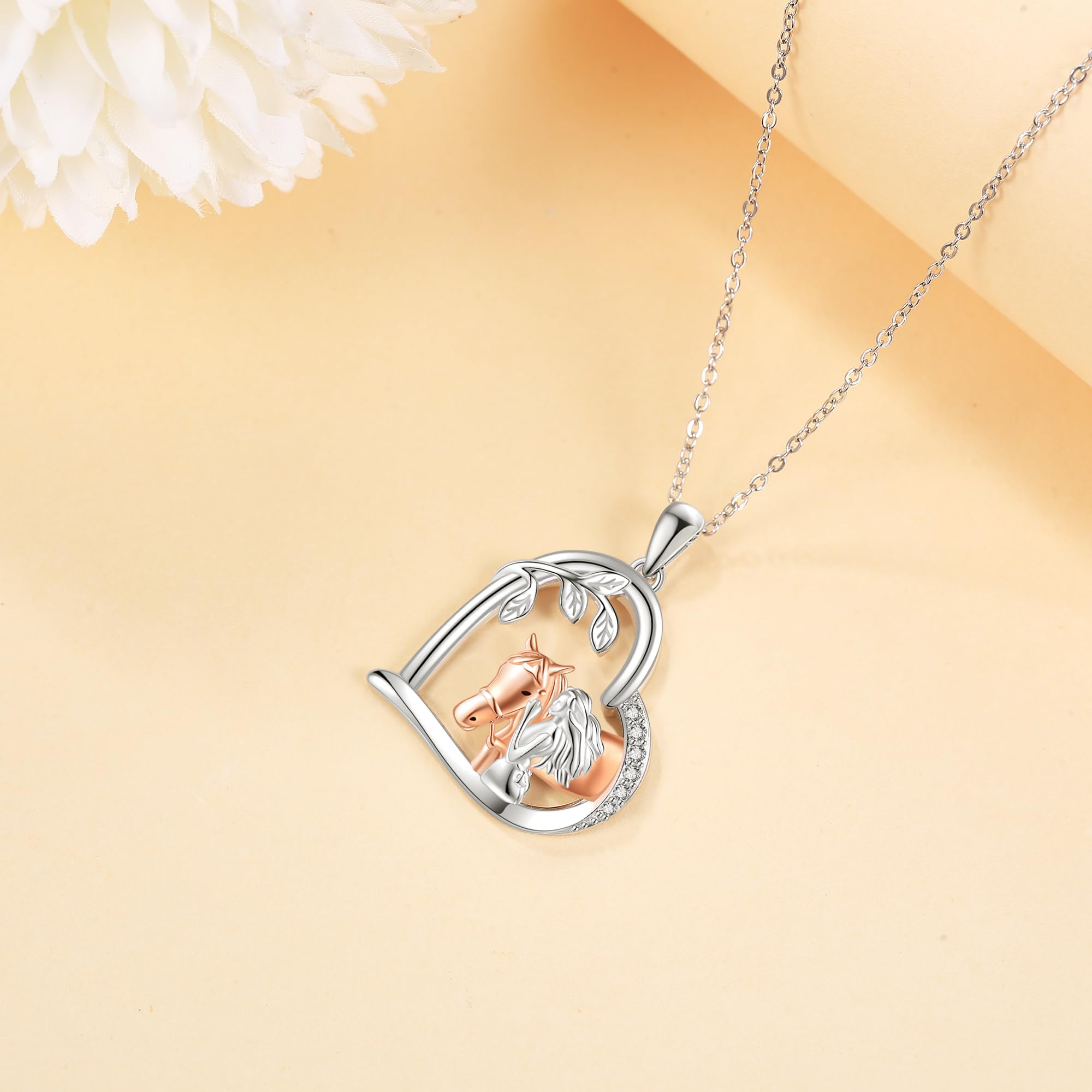 JERWLI Pferd Kette 925 Sterling Silber Pferd Anhänger Halskette Pferd Schmuck Geschenke for Damen Frauen Mädchen Pferde Liebhaber