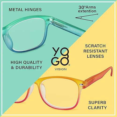 Miniatura 4 de Yogo Vision Blue Light Reading Glasses for Men and Women Two Tone Havana Rectangle Readers Set of 5