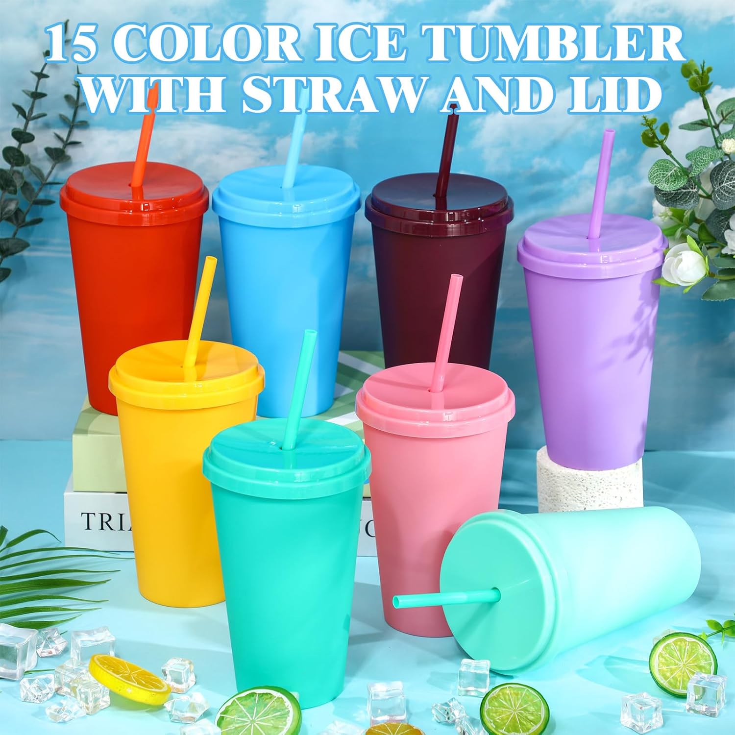 Honeydak 30 Pack 24oz Plastic Tumblers with Lids and Straws Gifts Bulk Glitter Reusable Iced Coffee Cups Cold Drink Travel Mug Cup for Parties Adults Birthdays Weddings (Colorful) - Image 3