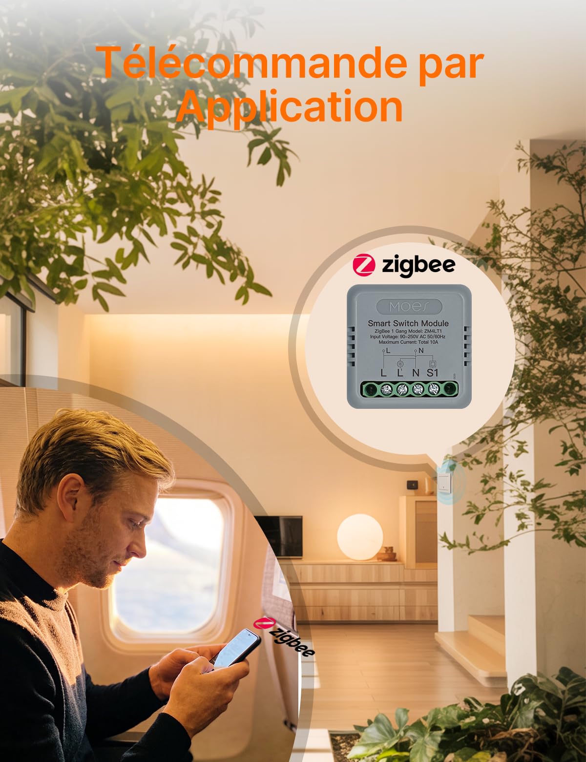 MOES Zigbee Interrupteur d'Éclairage Encastré 1 Voie | Mini module de relais intelligent, conducteur neutre et passerelle Zigbee requis, compatible Tuya