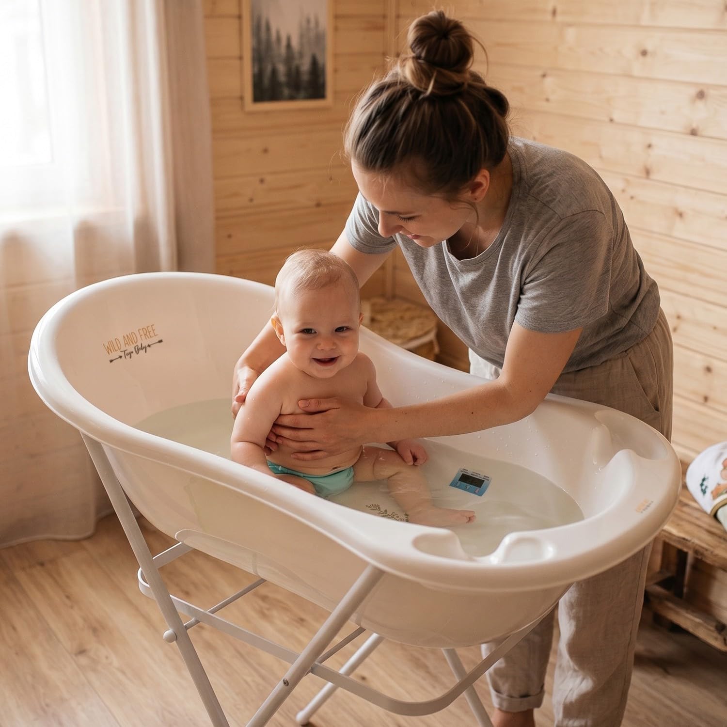 Bañera para bebé con termómetro (86 cm), color blanco