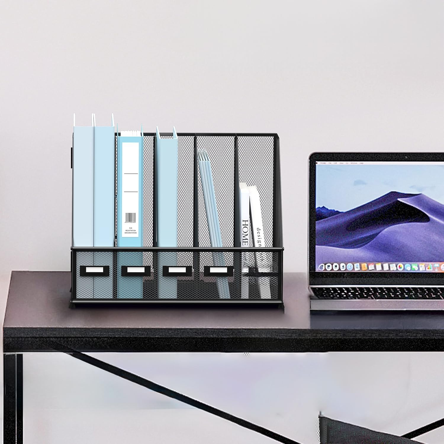Organiseur de bureau en métal 5 compartiments verticaux noir