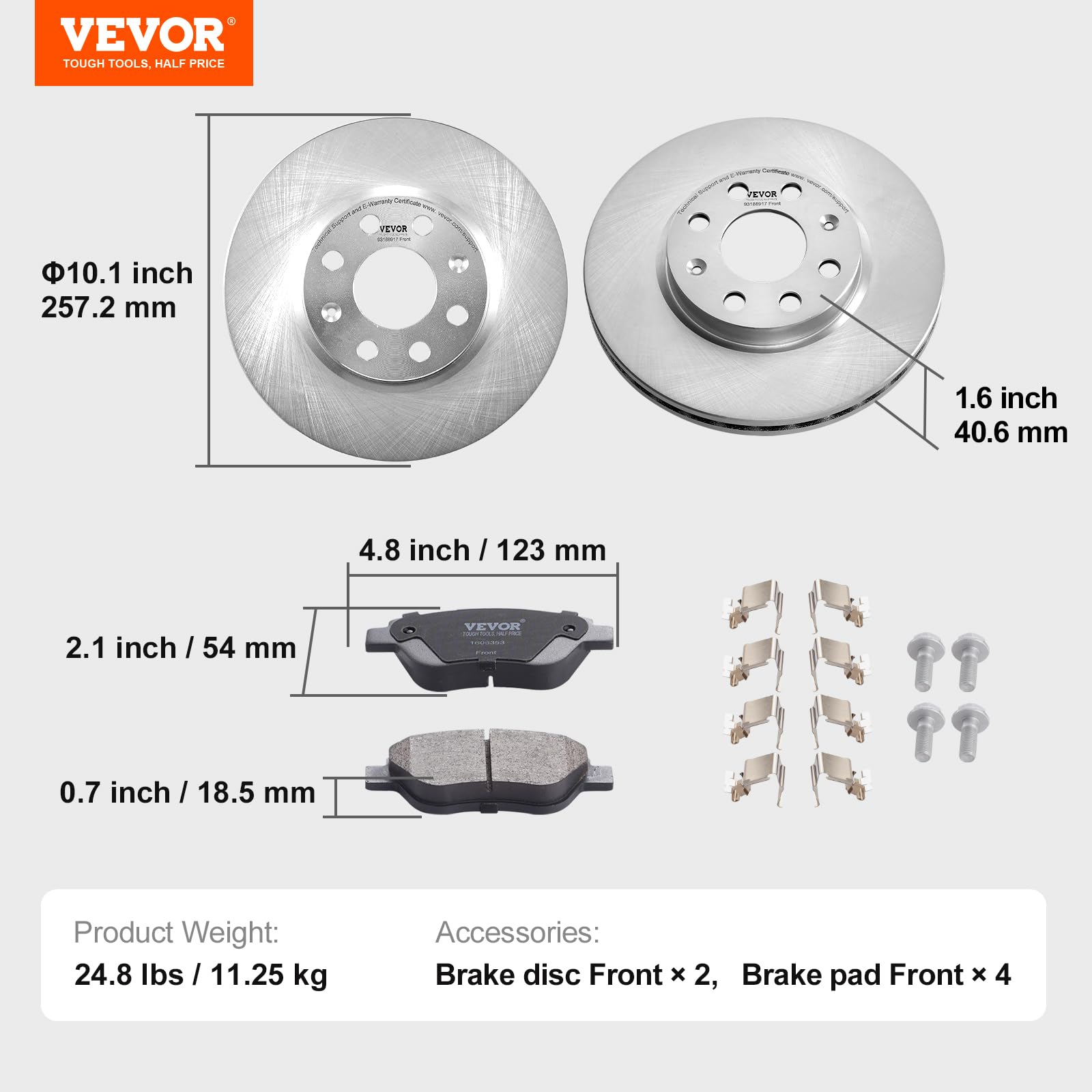 VEVOR Kit Freno Anteriore 257,2 mm Dischi Freno per Vauxhall Adam(M13), Corsa D (S07), Corsa D Box/Hatchback (S07), Kit di Ricambio Pastiglie Freno in Ceramica per Dischi Freno, Rotori Anteriori