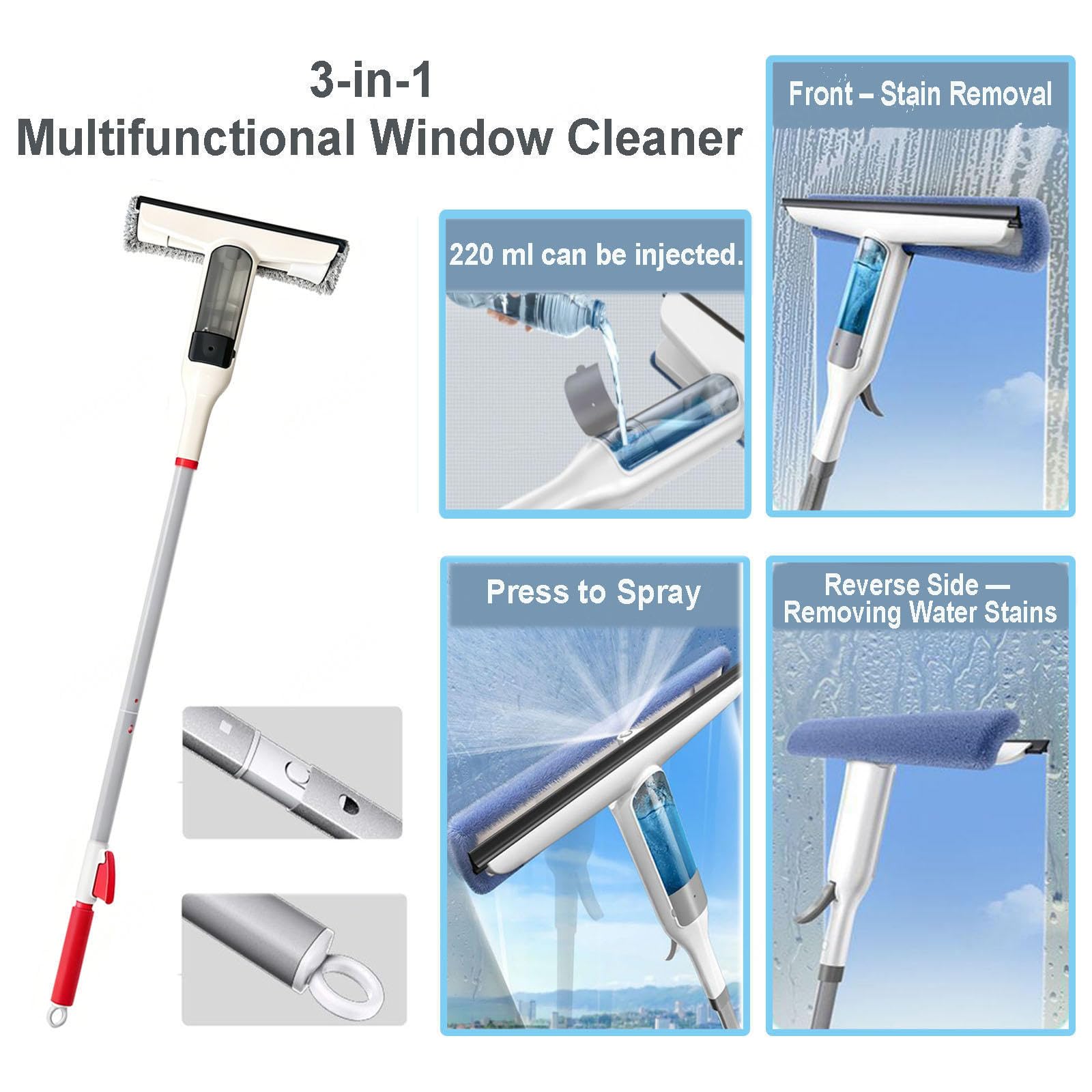 Limpiador Profesional de Ventanas Incluye 5 Paños de Limpieza Limpiacristales en Spray de Doble Cara Adecuado para Múltiples Escenarios