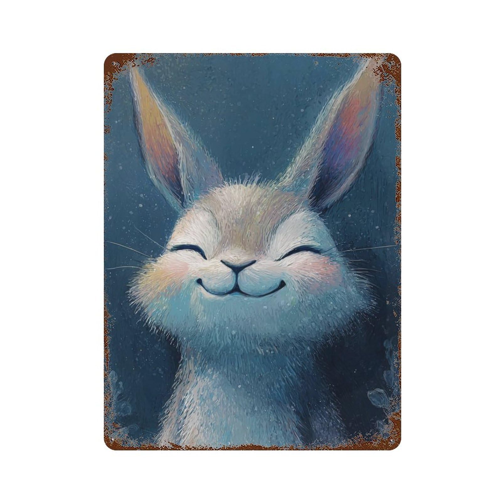 Smiling Bunny Illustration -1 Rust Effect Tin Sign 15.7"x11.8", Decorative Metal Wall Art for Living Room, Hallway And Home Decor